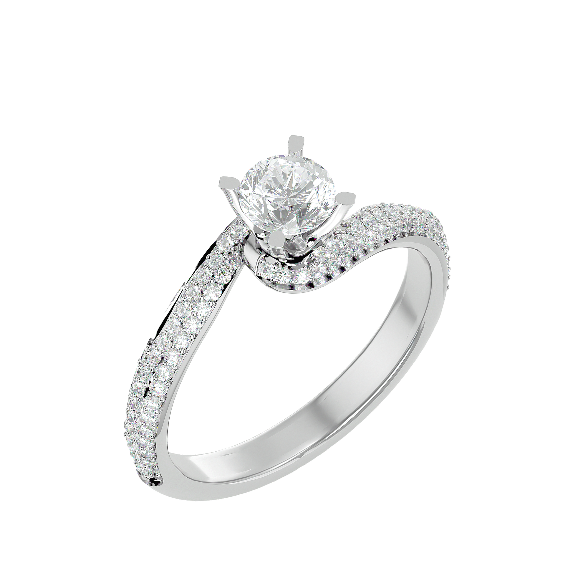 Round Diamond Ring – Solitaire Diamond with Two Lines of Small Diamonds Embedded Around