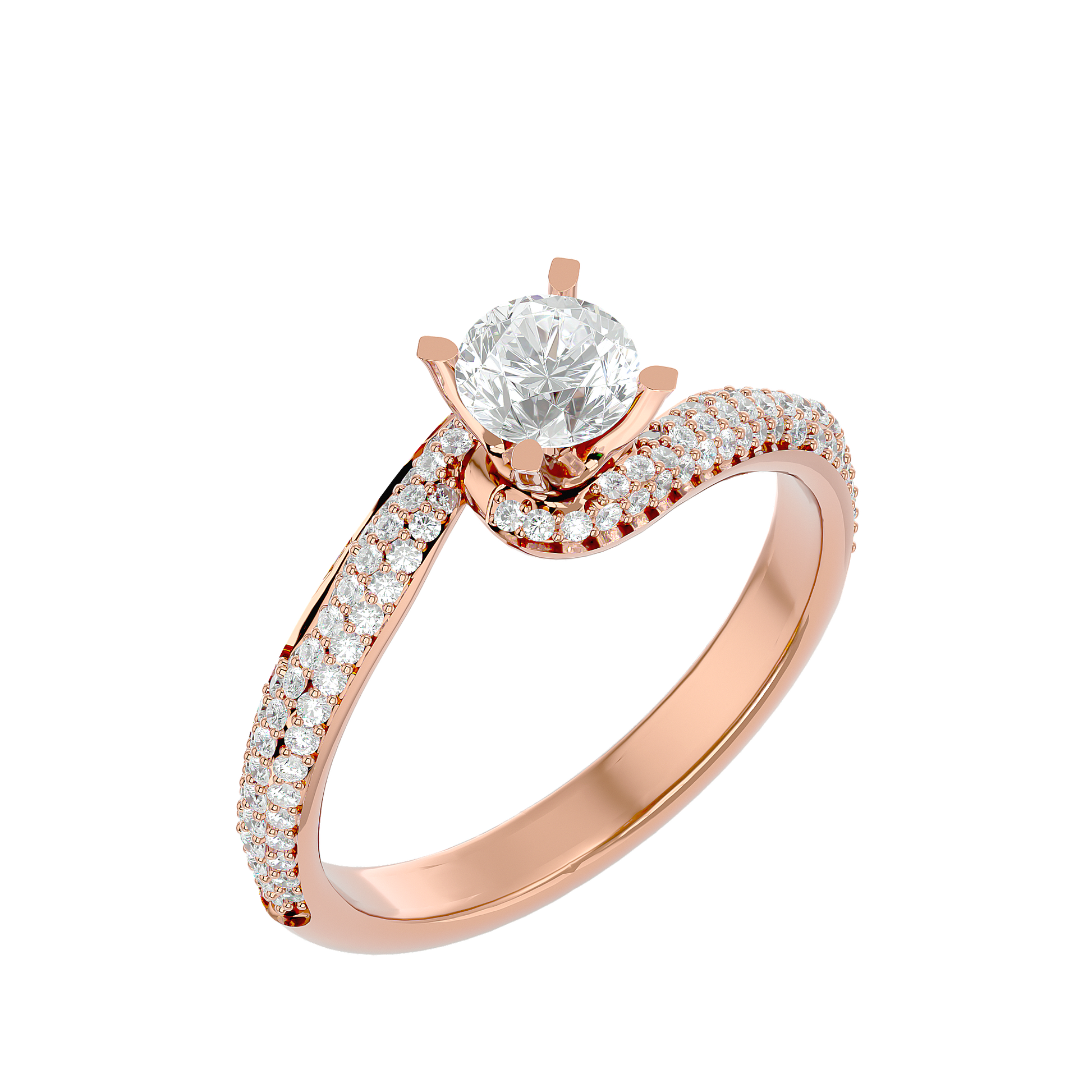 Round Diamond Ring – Solitaire Diamond with Two Lines of Small Diamonds Embedded Around
