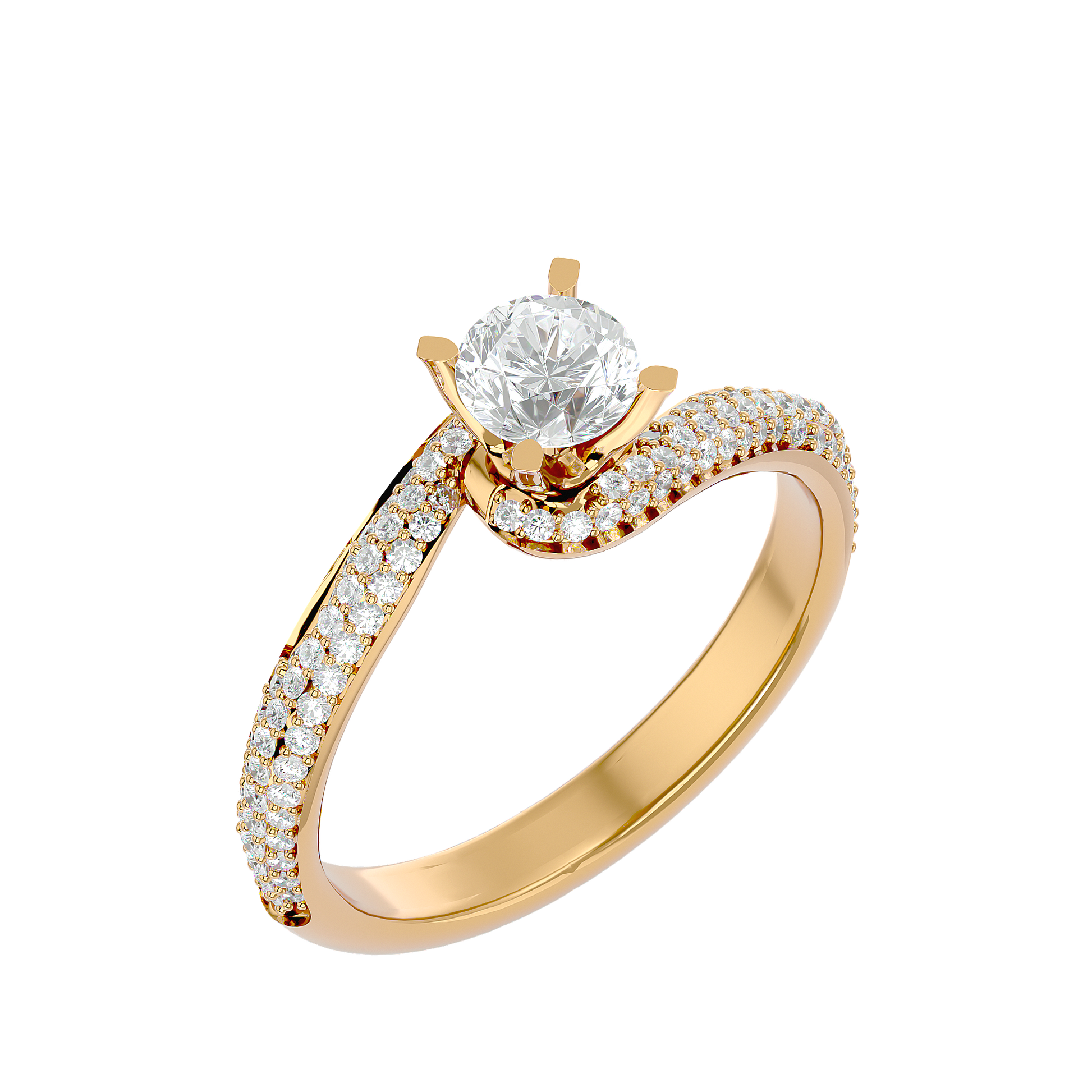 Round Diamond Ring – Solitaire Diamond with Two Lines of Small Diamonds Embedded Around