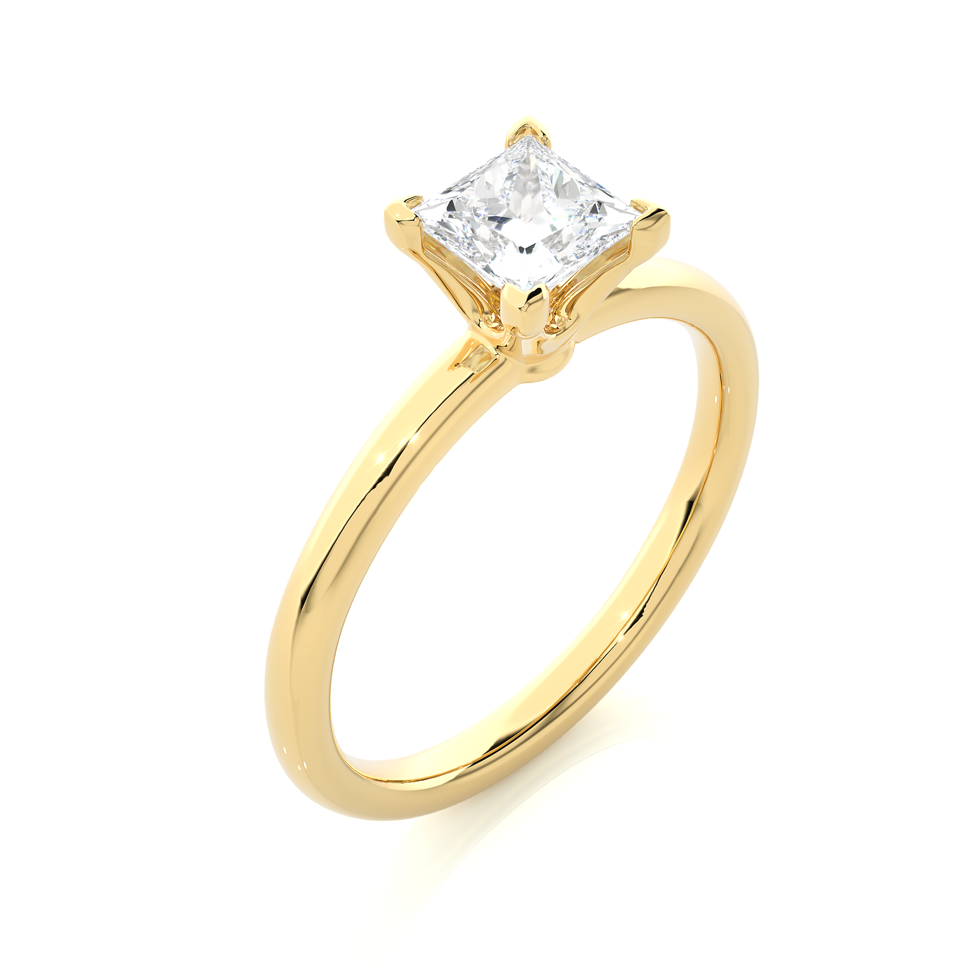 Princess Diamond Ring – Square Diamond Solitaire with Plain Gold Band