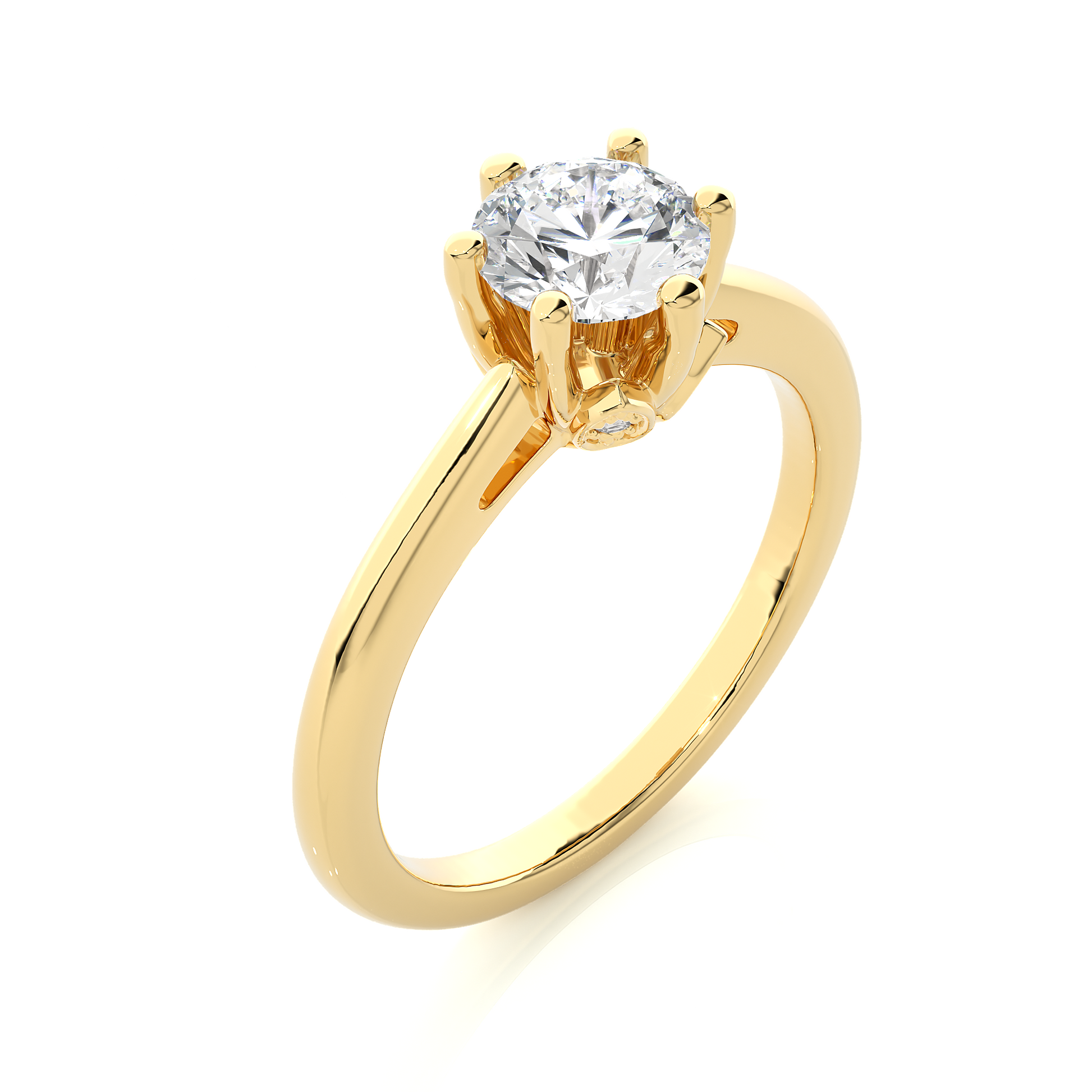 Round Diamond Ring – 6-Side Supported with Circular Diamond and Small Top Circle in Plain Gold