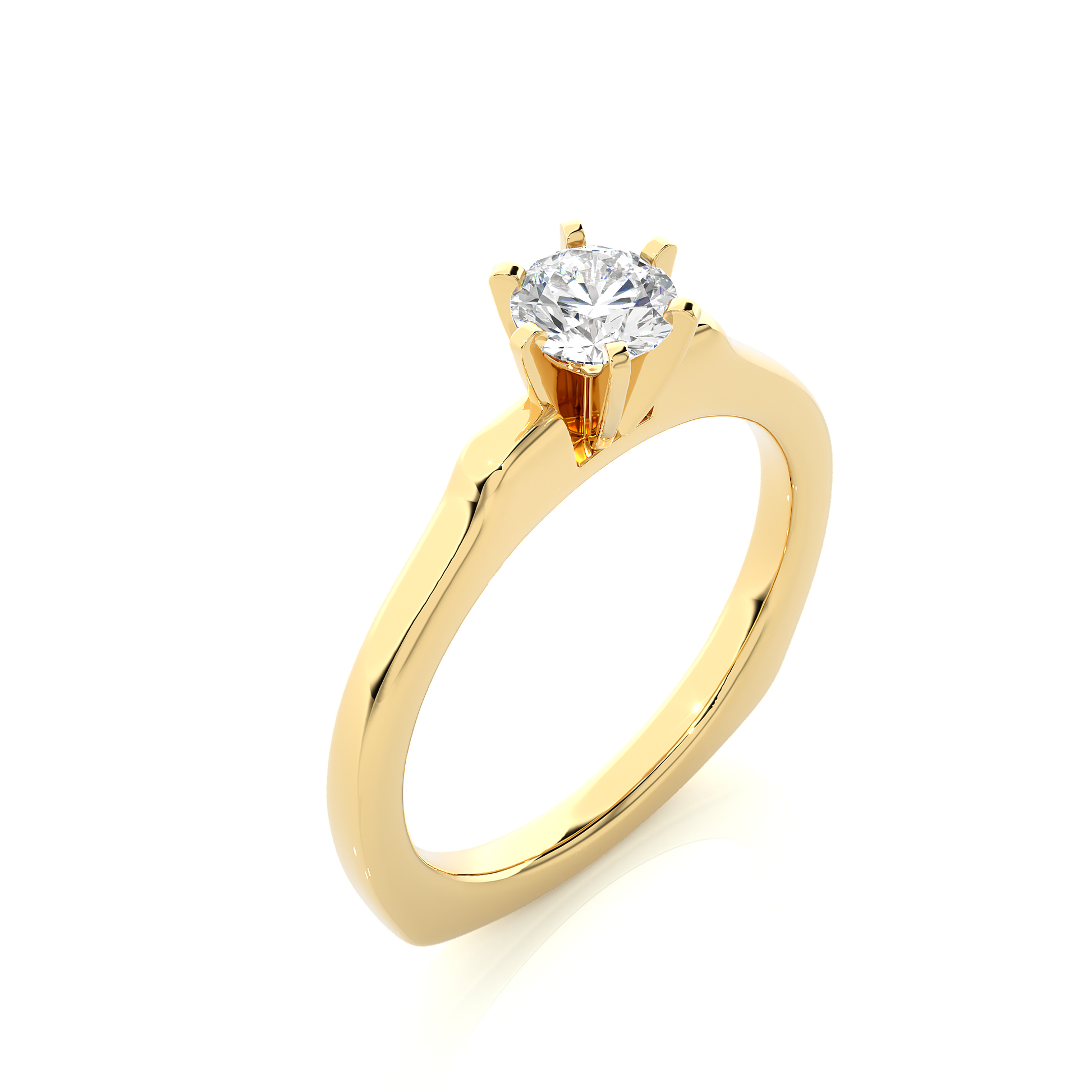Round Diamond Ring – 6-Side Supported Round Diamond with Plain Gold Band