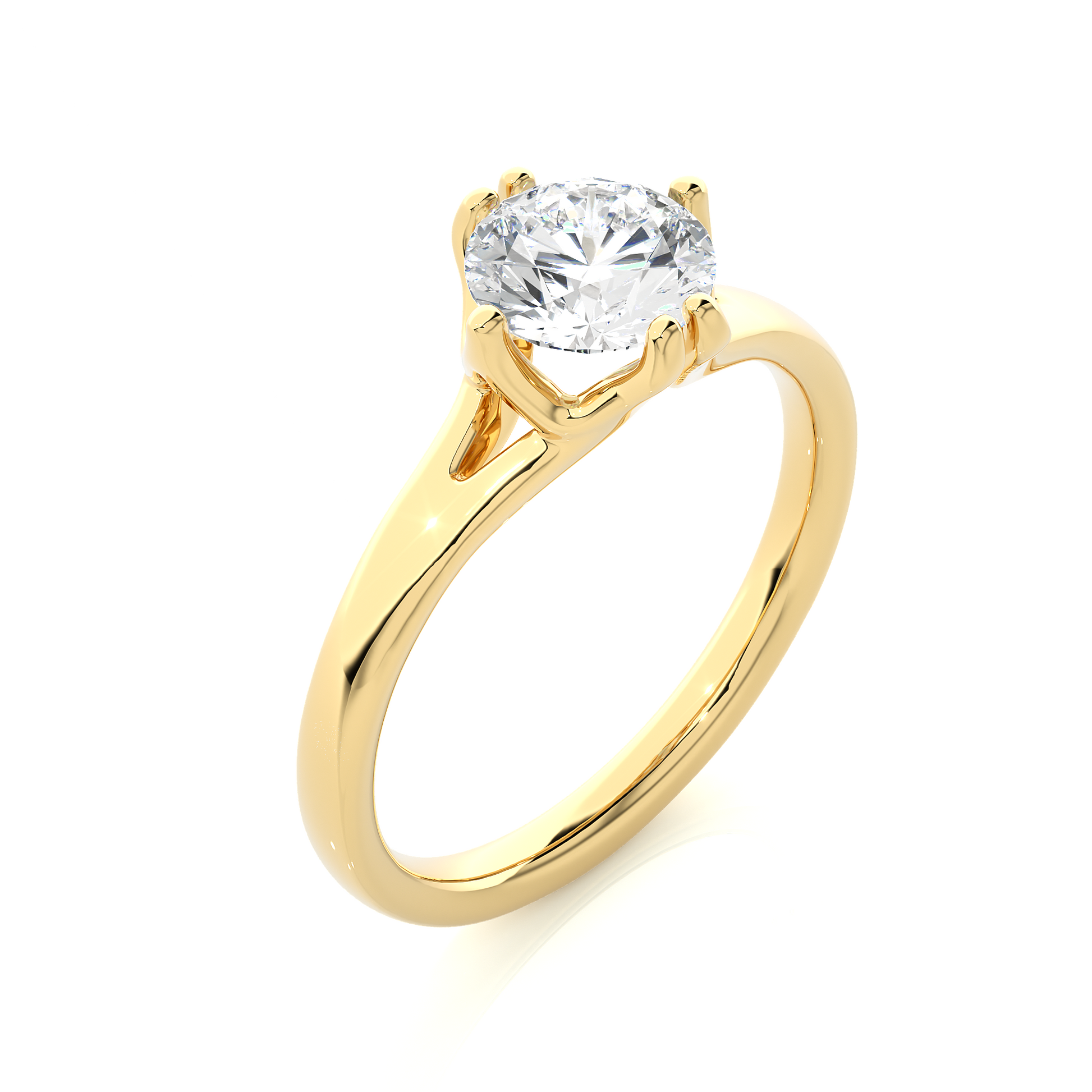 Round Diamond Ring – Solitaire Diamond Supported from 4 Sides with Plain Gold Band