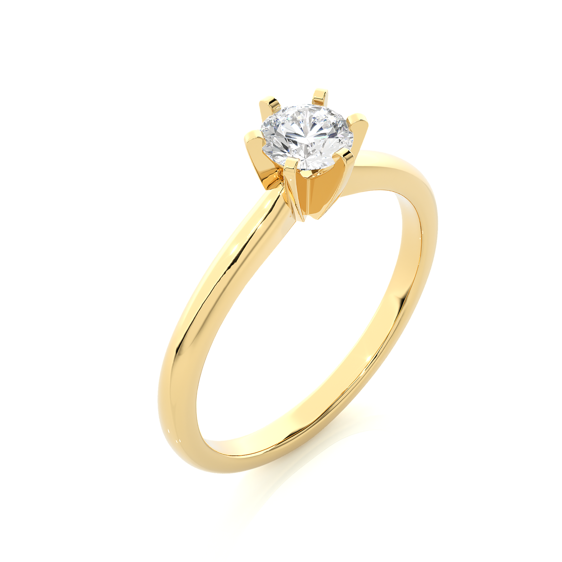 Round Diamond Ring – Circle Diamond Supported from 6 Sides with Plain Gold Band