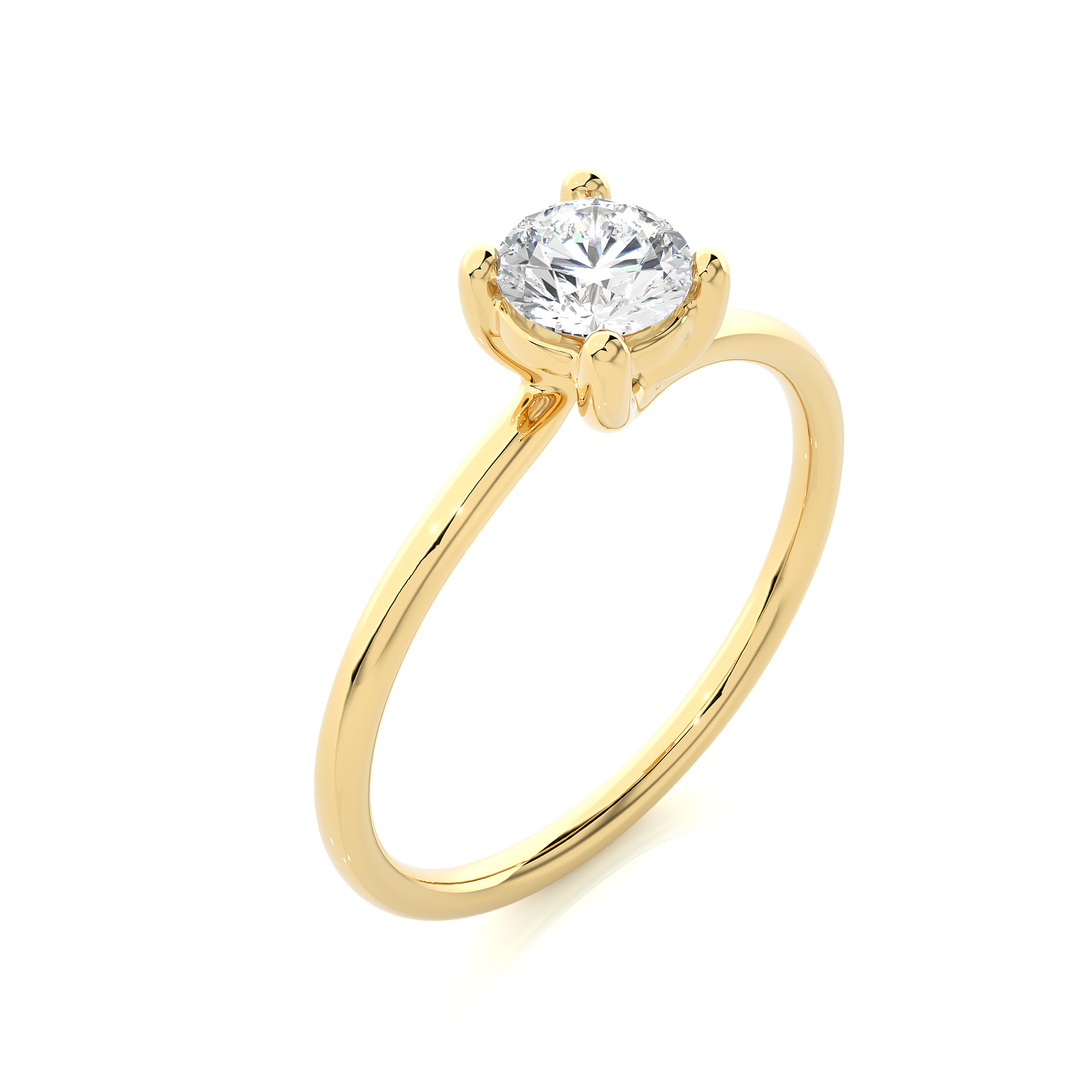 Classic Round Diamond Ring – Plain Band with Solitaire Diamond in the Center
