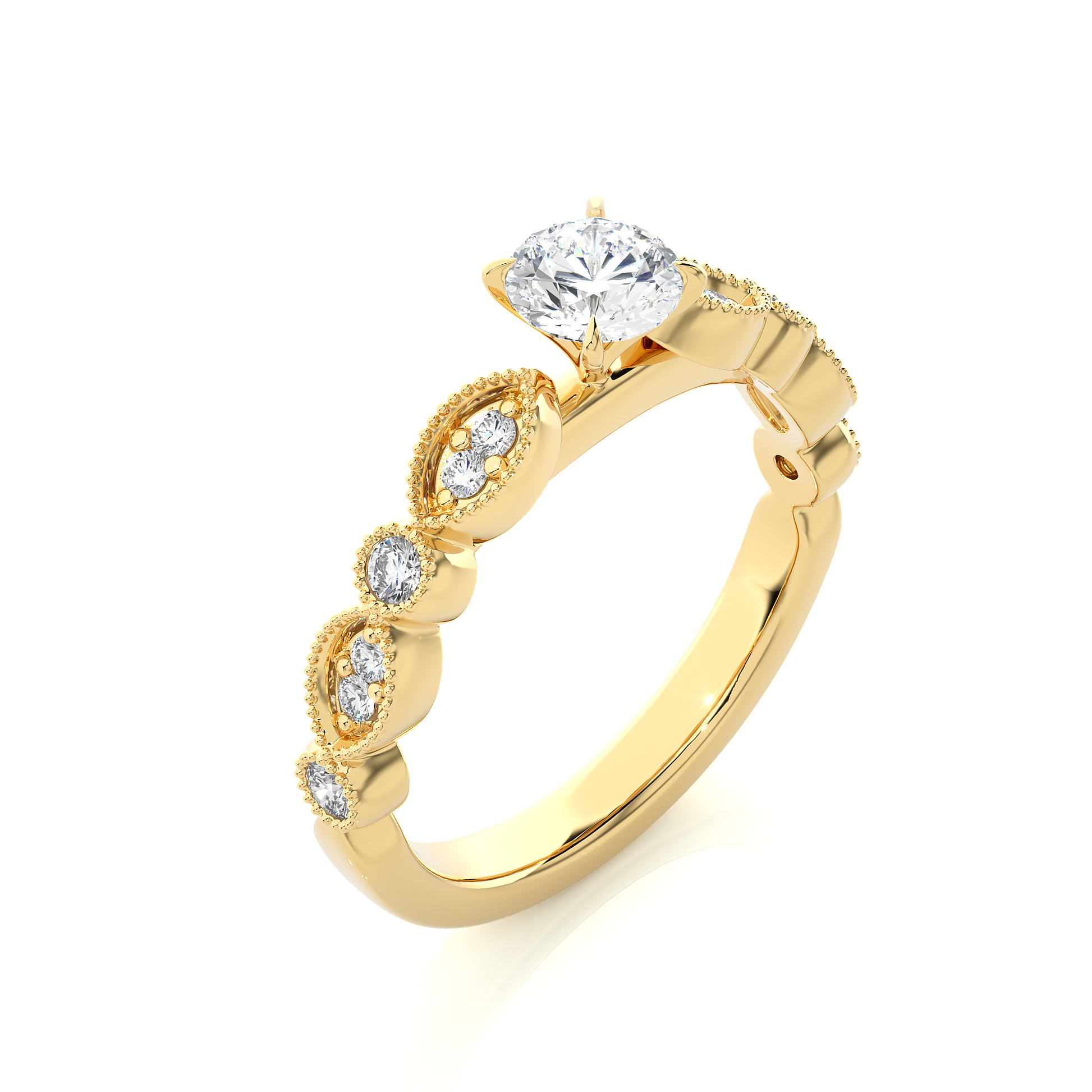 Round Diamond Ring – Design All Around with Solitaire Diamond in the Center