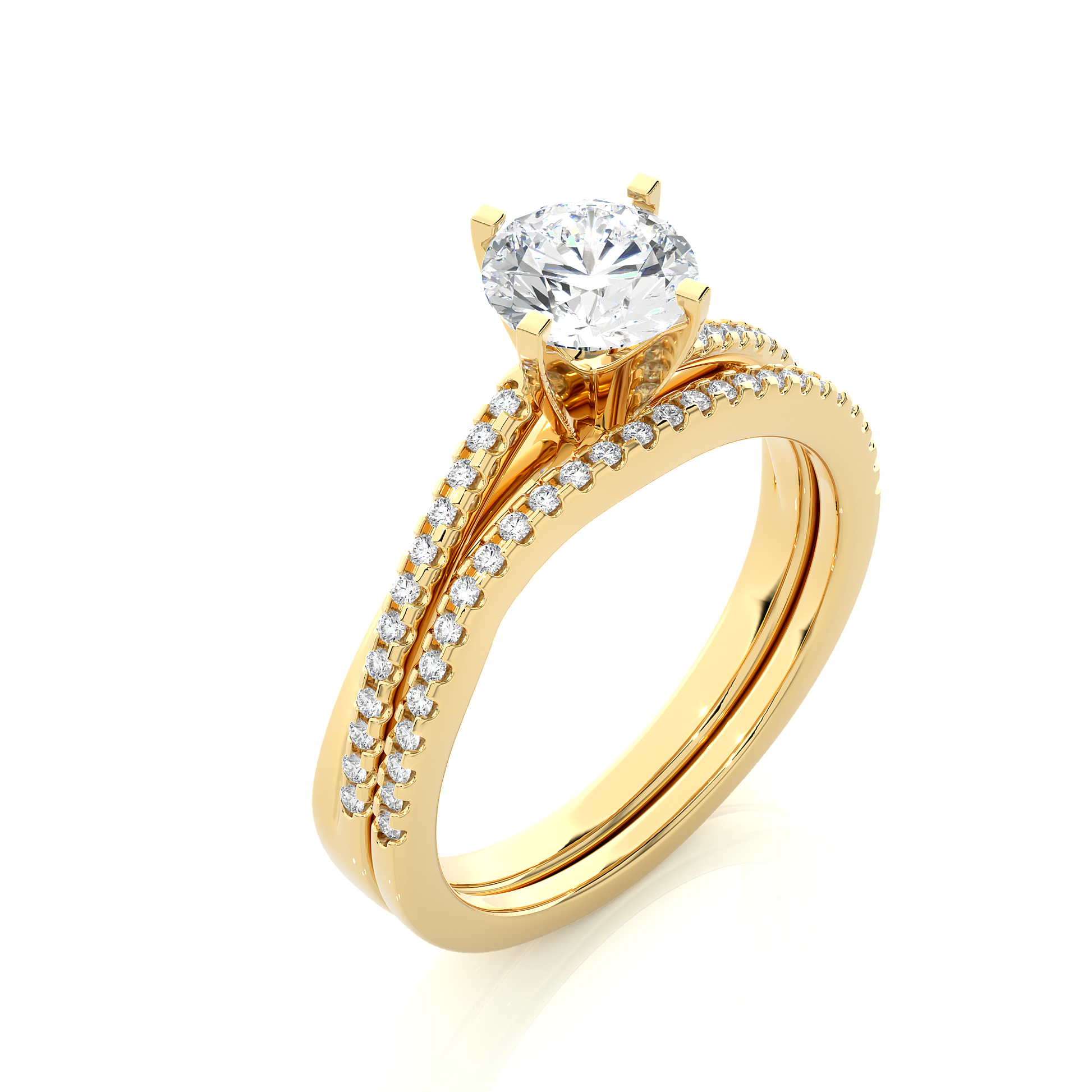Round Diamond Ring – Solitaire Diamond with Two Diamond Chains Wrapped Around Thick Ring