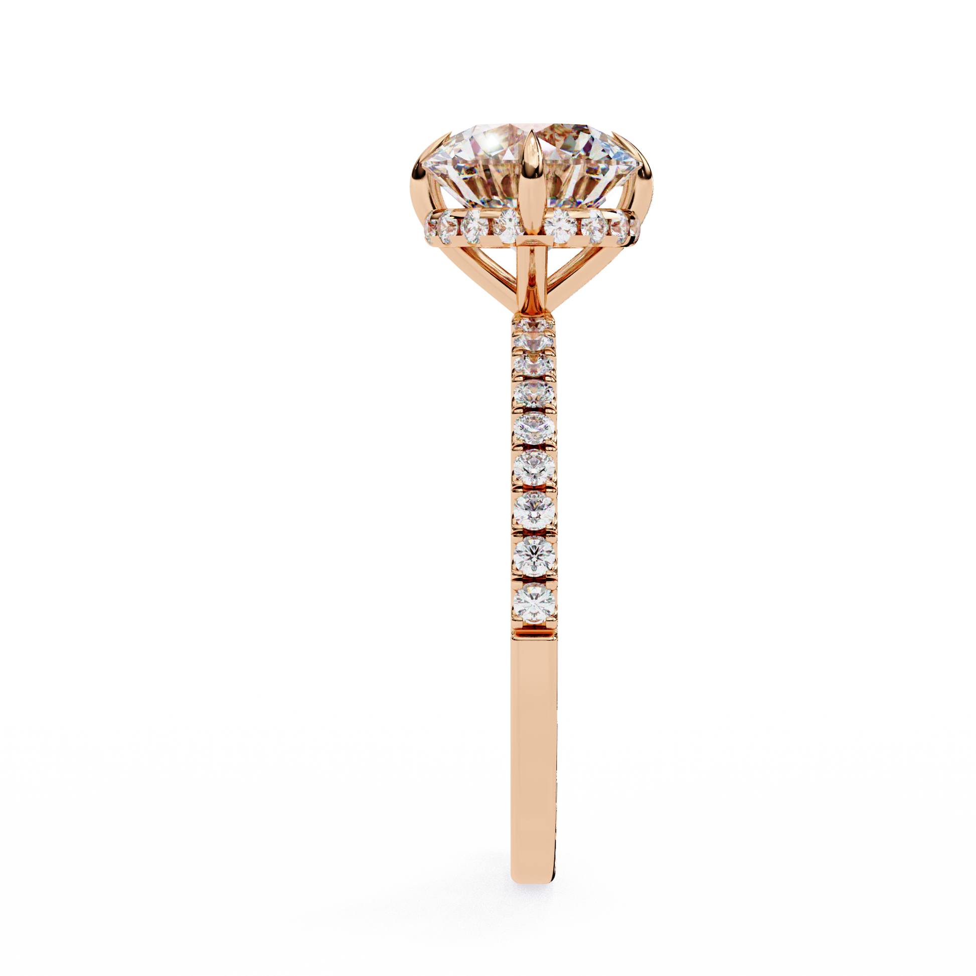 Timeless Elegance: Round Cut Lab-Grown Diamond Ring with Basket Halo and Diamond Band in Gold