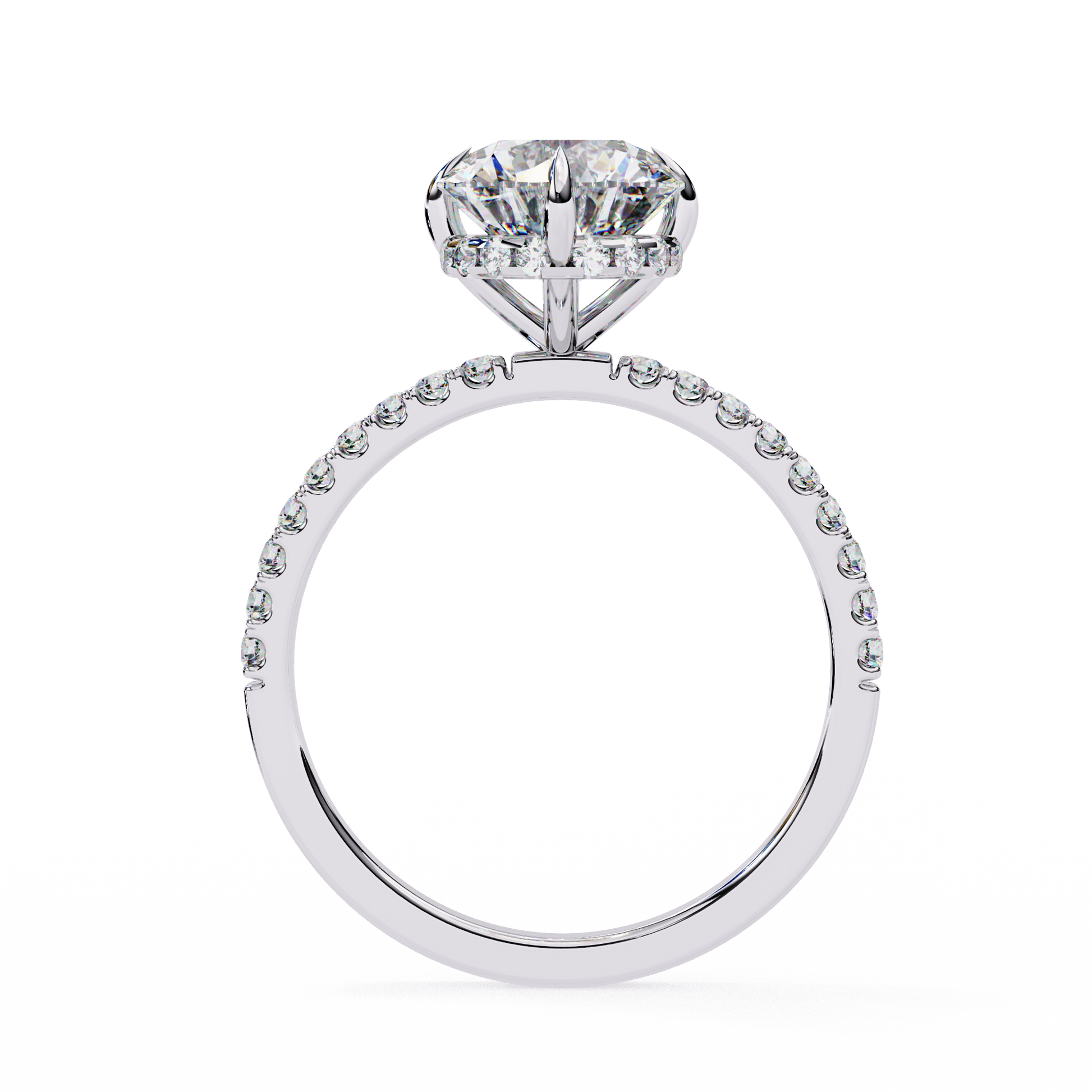 Timeless Elegance: Round Cut Lab-Grown Diamond Ring with Basket Halo and Diamond Band in Gold