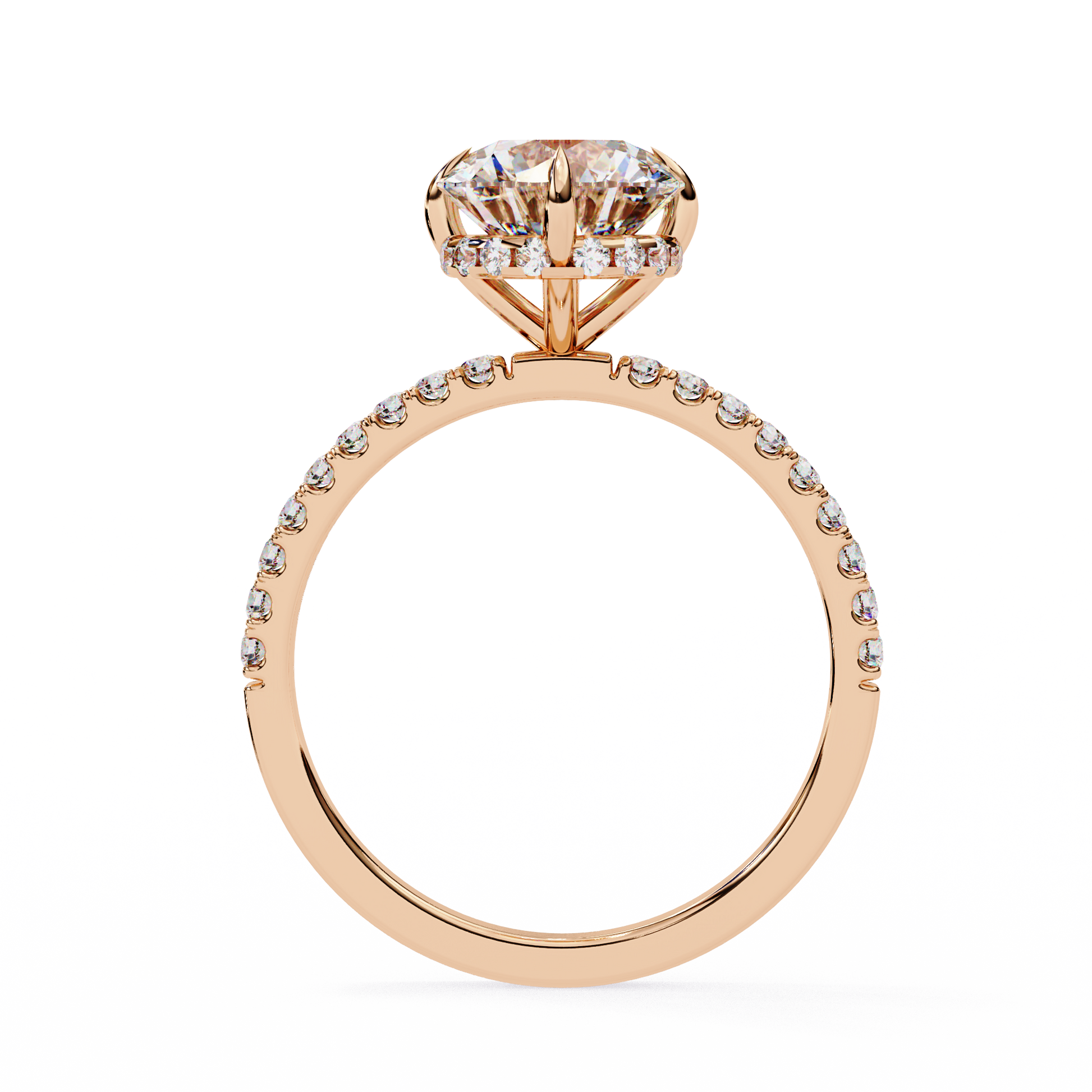 Timeless Elegance: Round Cut Lab-Grown Diamond Ring with Basket Halo and Diamond Band in Gold