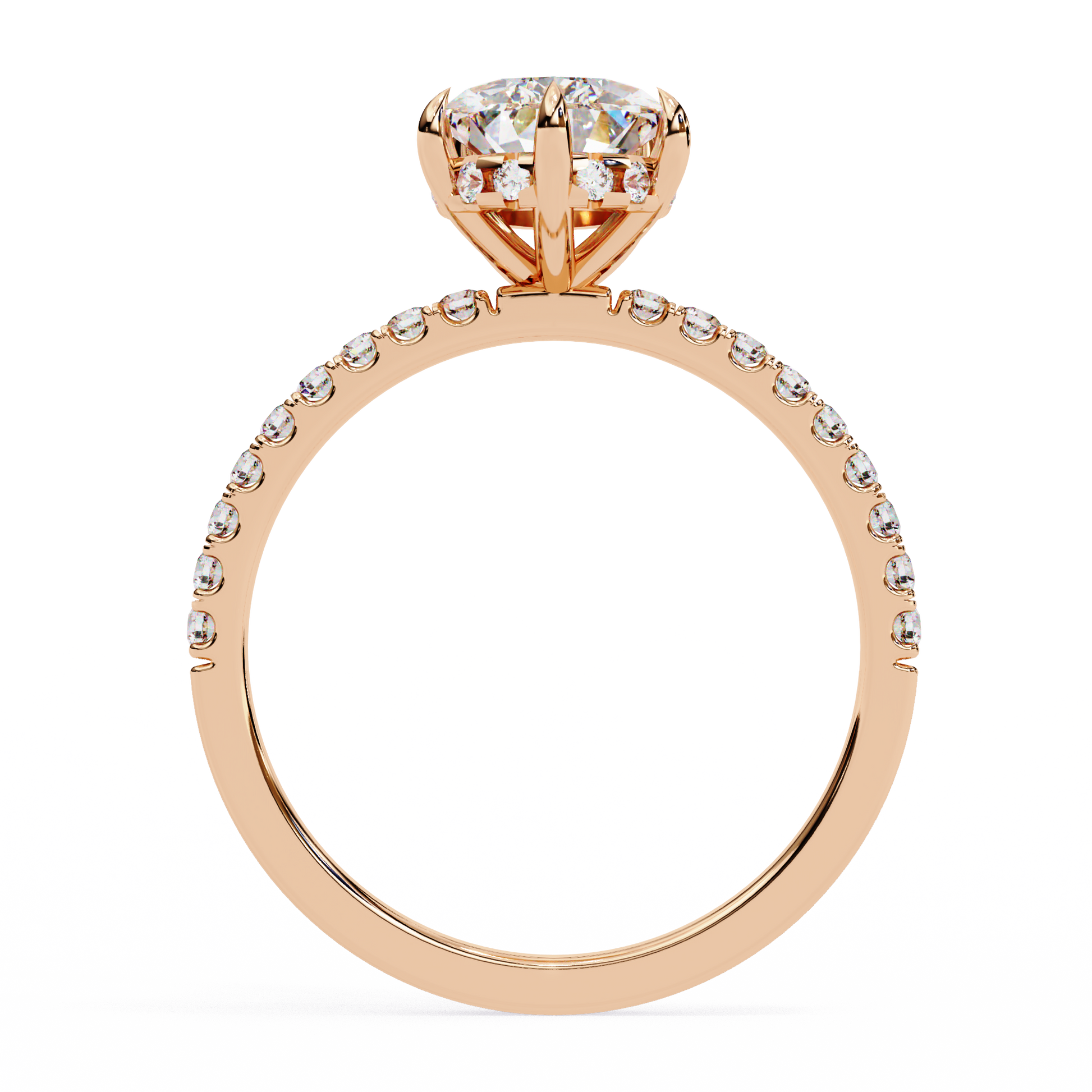 Unique Pear Cut Diamond Ring – with Hidden Halo and Diamond Band in Gold