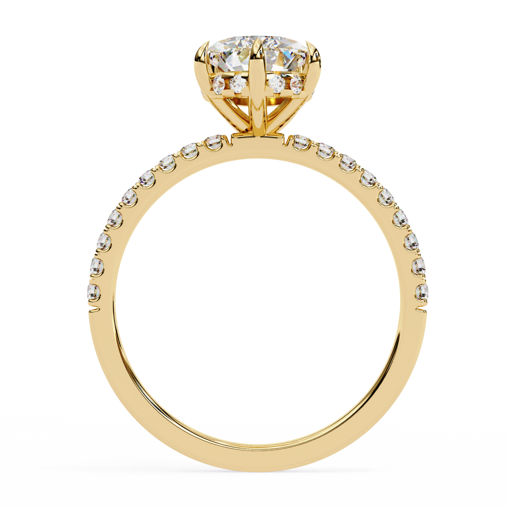 Unique Pear Cut Diamond Ring – with Hidden Halo and Diamond Band in Gold