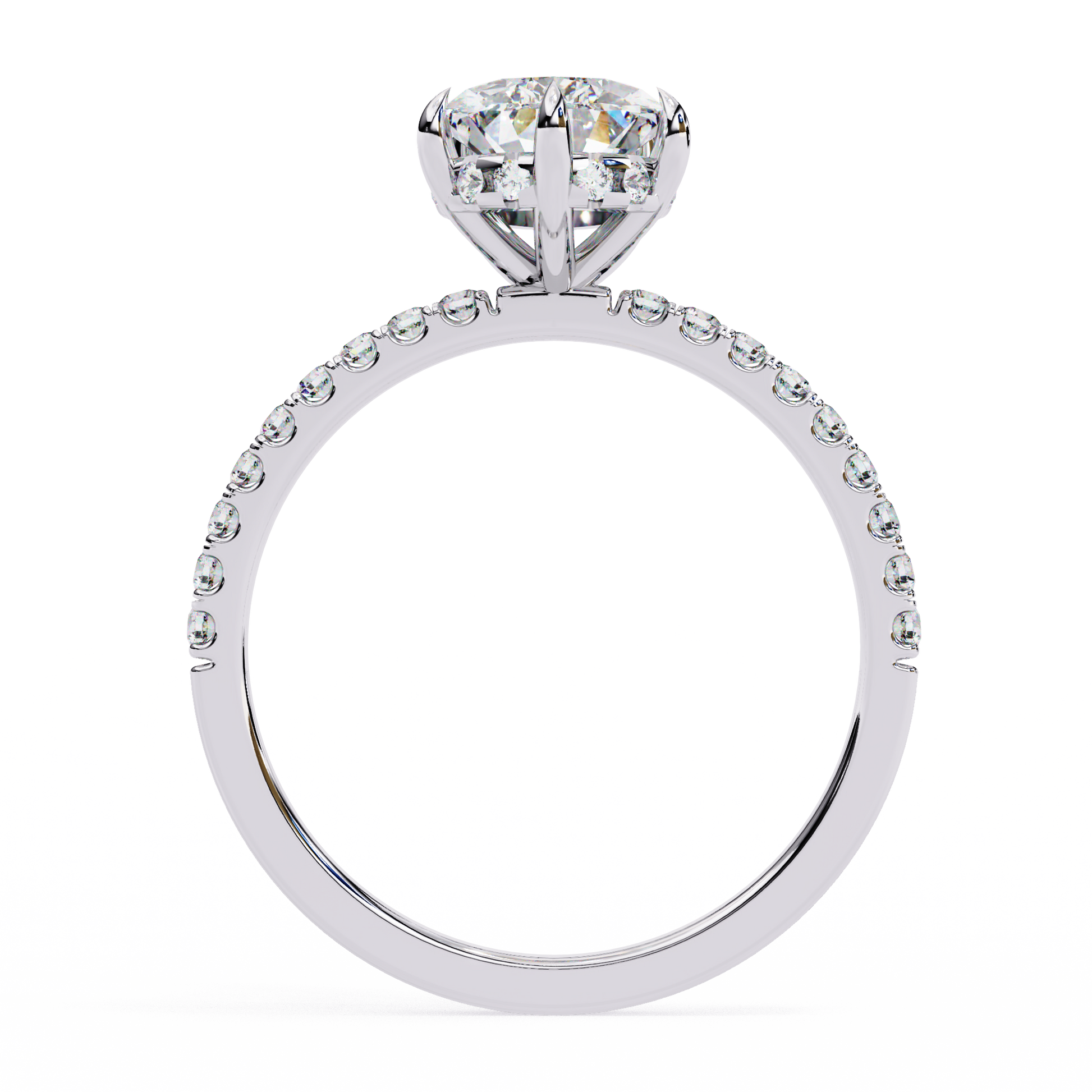 Unique Pear Cut Diamond Ring – with Hidden Halo and Diamond Band in Gold