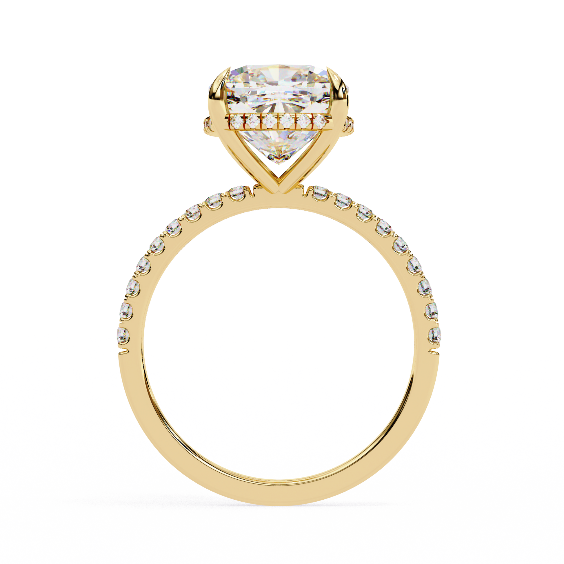 Elegant Cushion Cut Diamond Ring – with Hidden Halo and Diamond-Studded Band