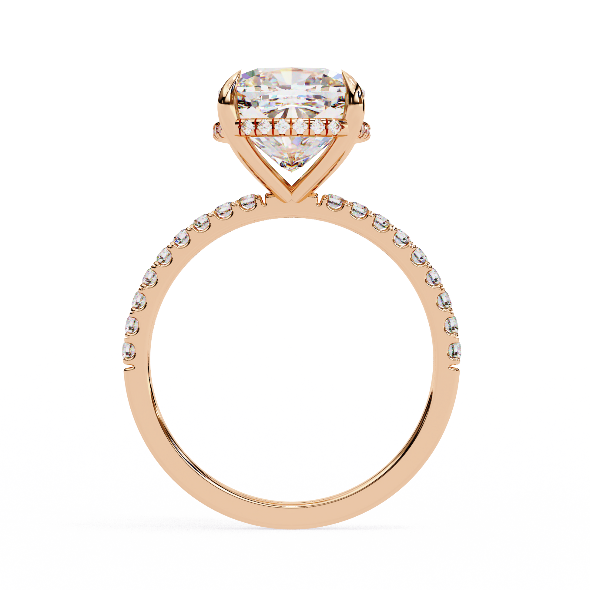 Elegant Cushion Cut Diamond Ring – with Hidden Halo and Diamond-Studded Band