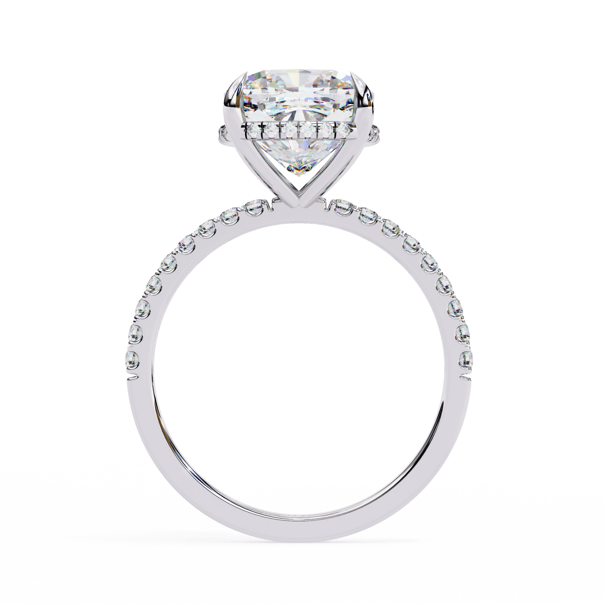 Elegant Cushion Cut Diamond Ring – with Hidden Halo and Diamond-Studded Band