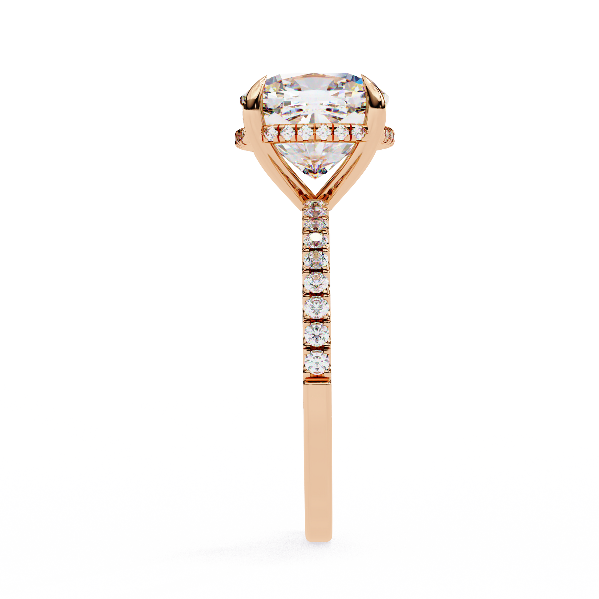 Elegant Cushion Cut Diamond Ring – with Hidden Halo and Diamond-Studded Band