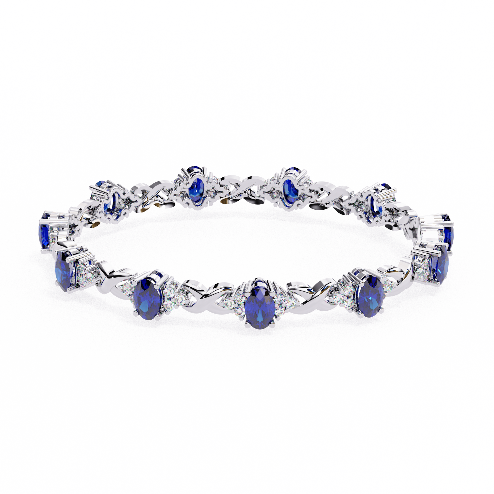 Premium Round Diamond Bracelet – Design with Blue Stone Center and White Diamonds in Gold