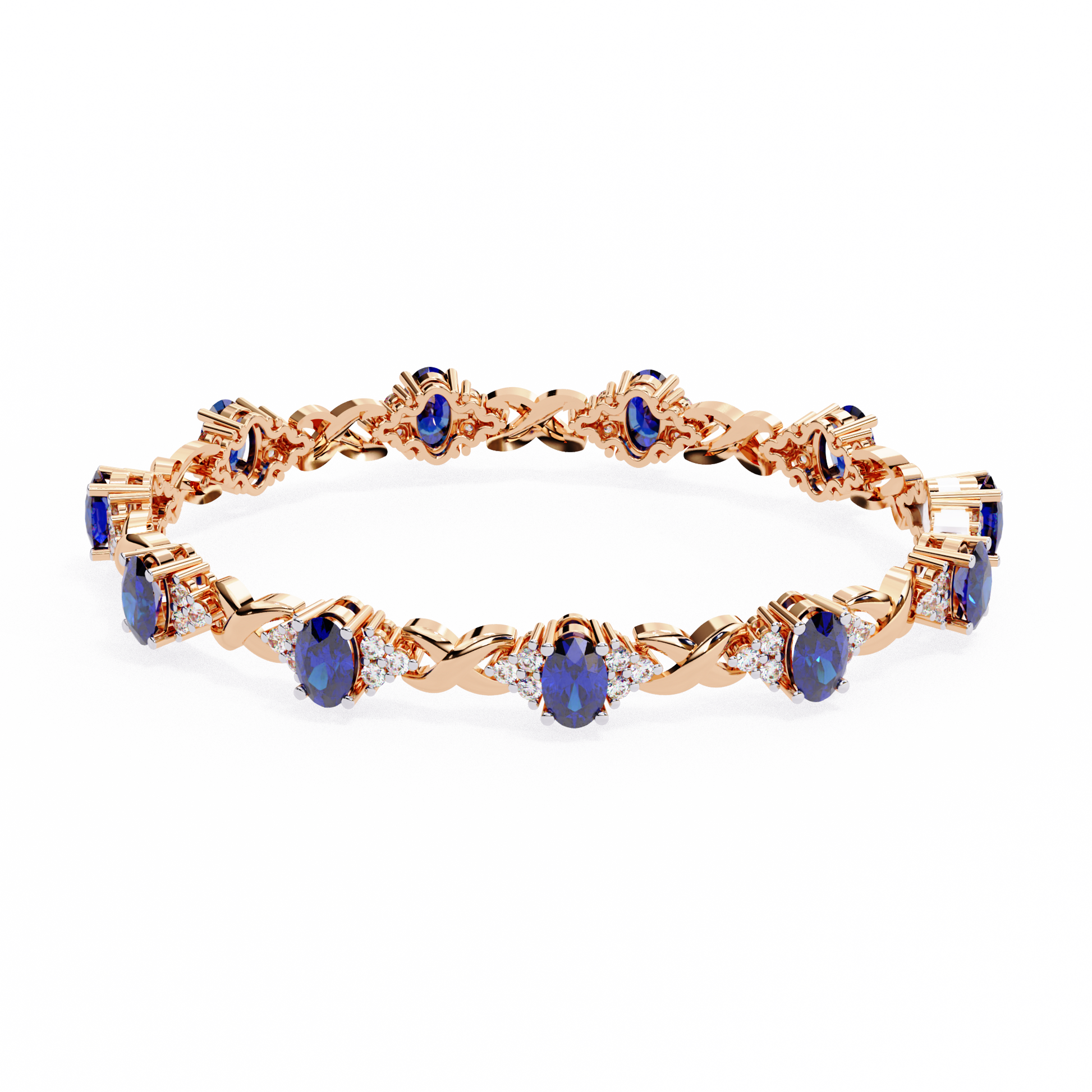 Premium Round Diamond Bracelet – Design with Blue Stone Center and White Diamonds in Gold