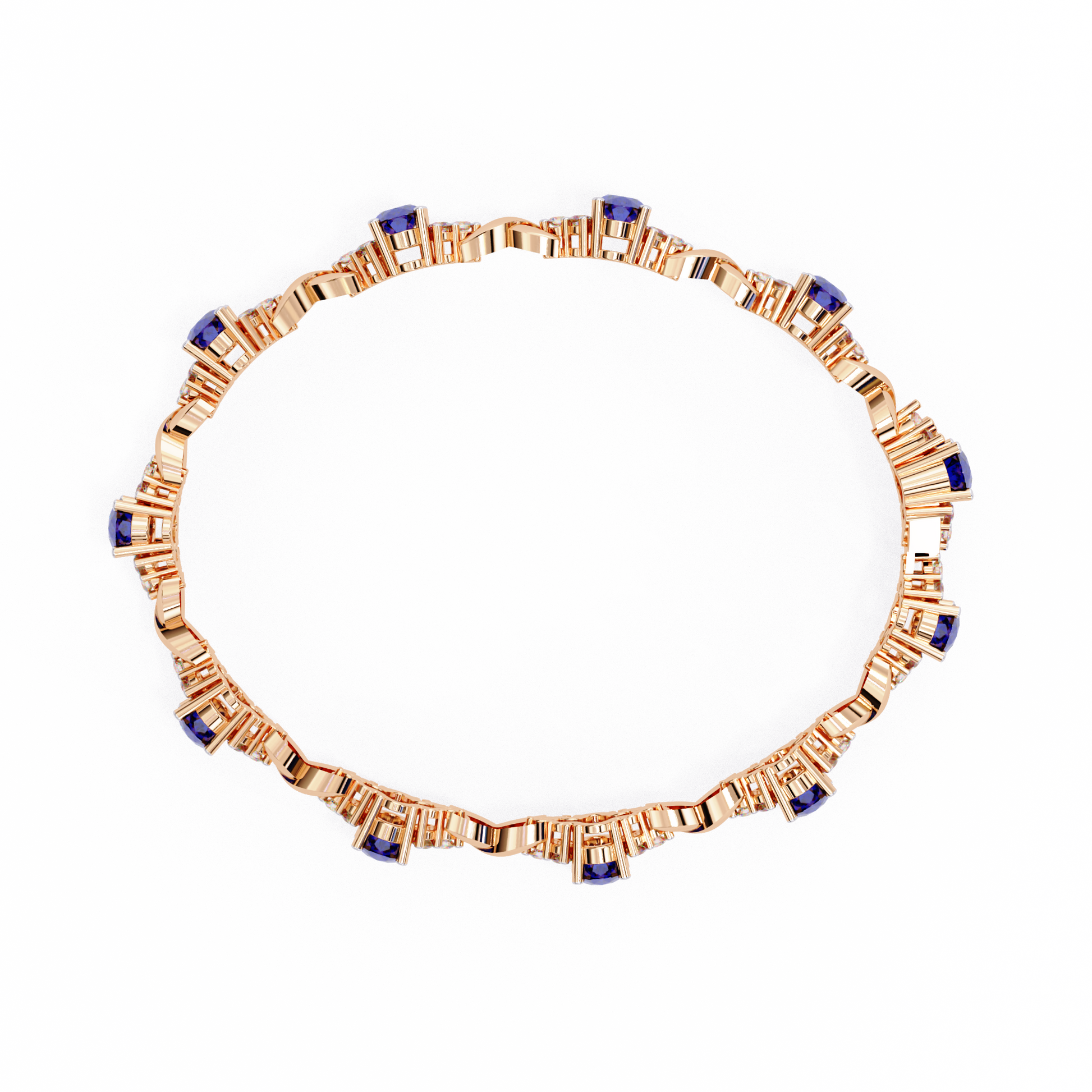Premium Round Diamond Bracelet – Design with Blue Stone Center and White Diamonds in Gold