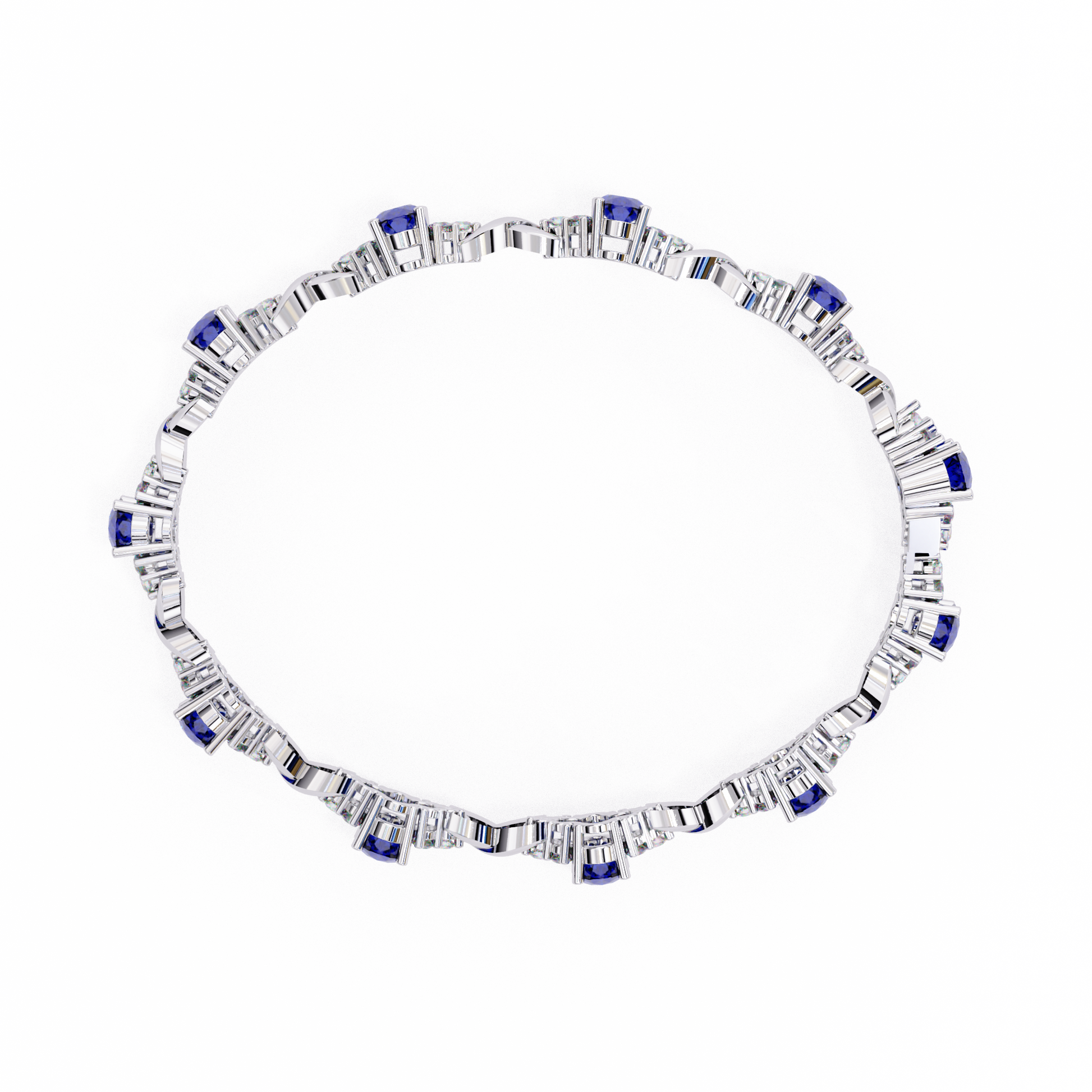 Premium Round Diamond Bracelet – Design with Blue Stone Center and White Diamonds in Gold