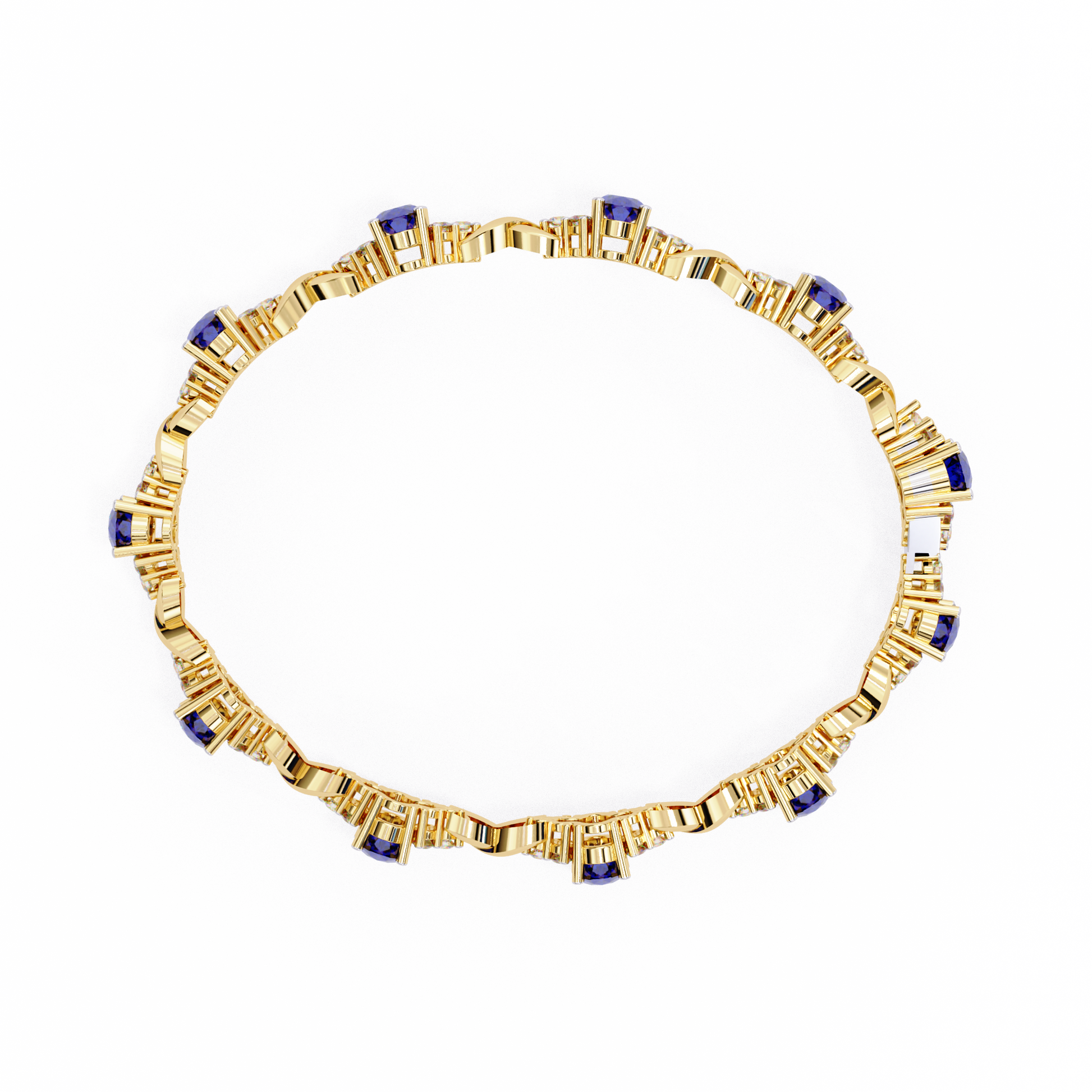 Premium Round Diamond Bracelet – Design with Blue Stone Center and White Diamonds in Gold