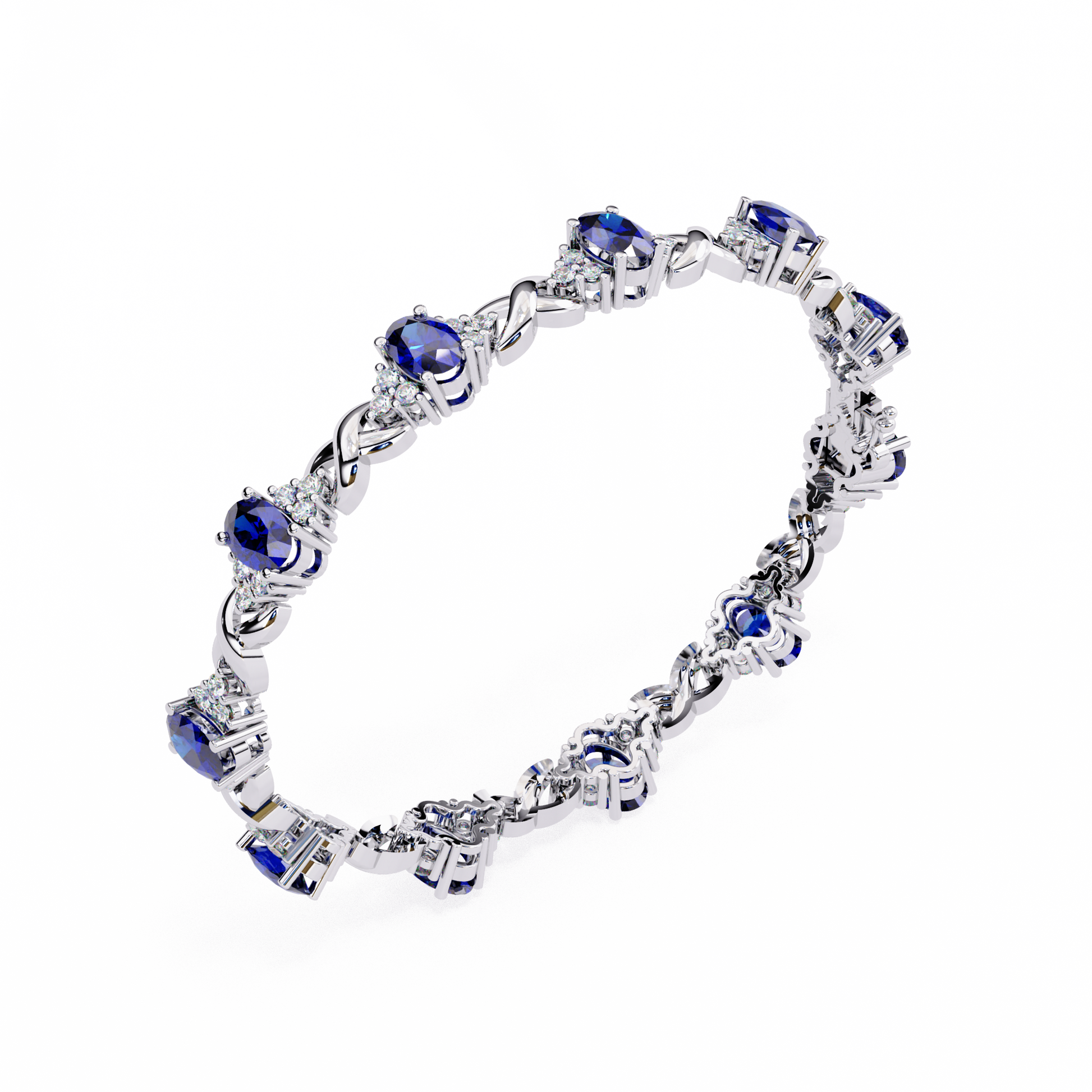 Premium Round Diamond Bracelet – Design with Blue Stone Center and White Diamonds in Gold