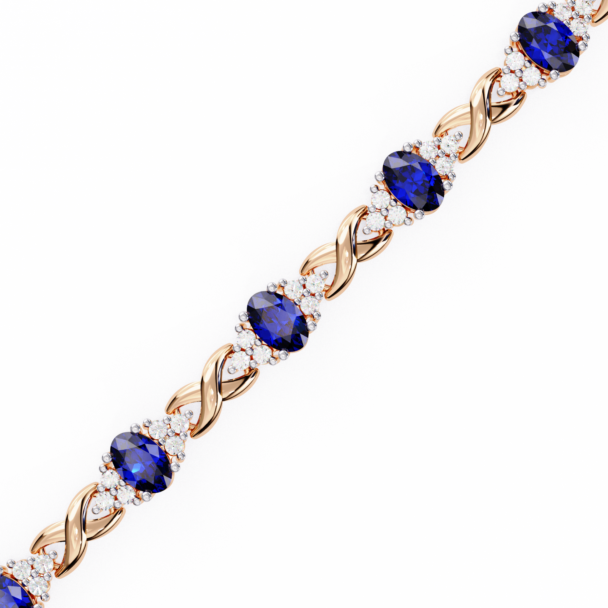 Premium Round Diamond Bracelet – Design with Blue Stone Center and White Diamonds in Gold