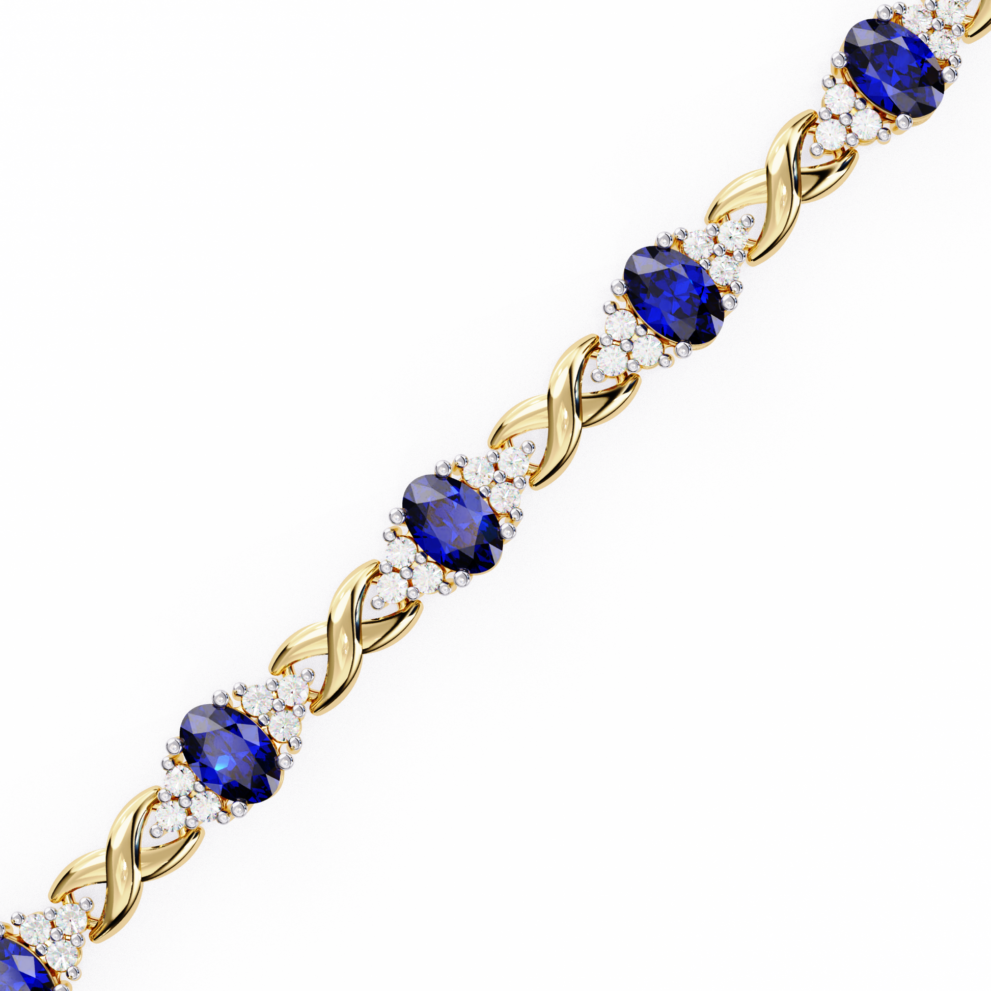 Premium Round Diamond Bracelet – Design with Blue Stone Center and White Diamonds in Gold