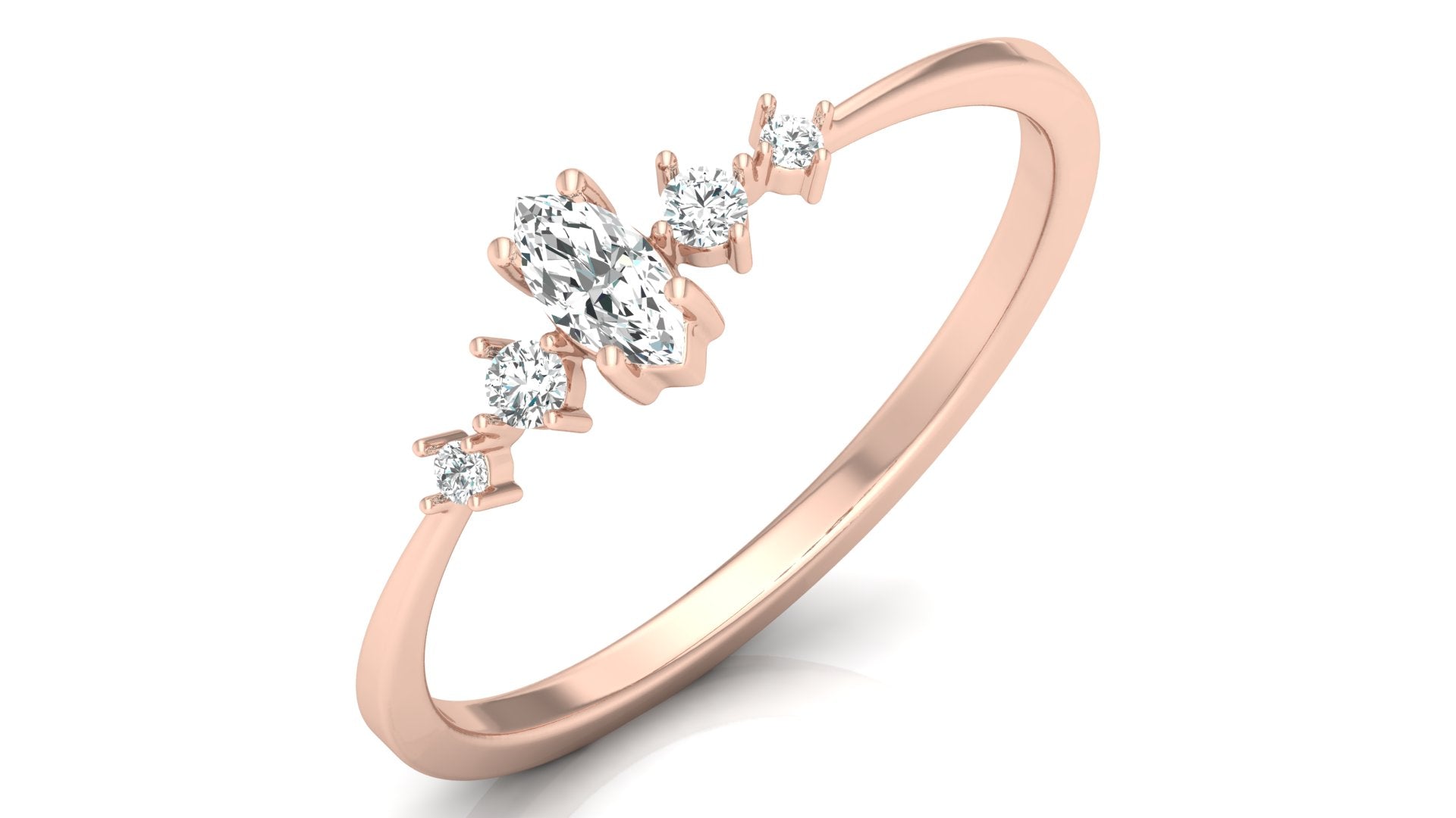 0.06+0.10 Ct Round + Marq Diamond Ring