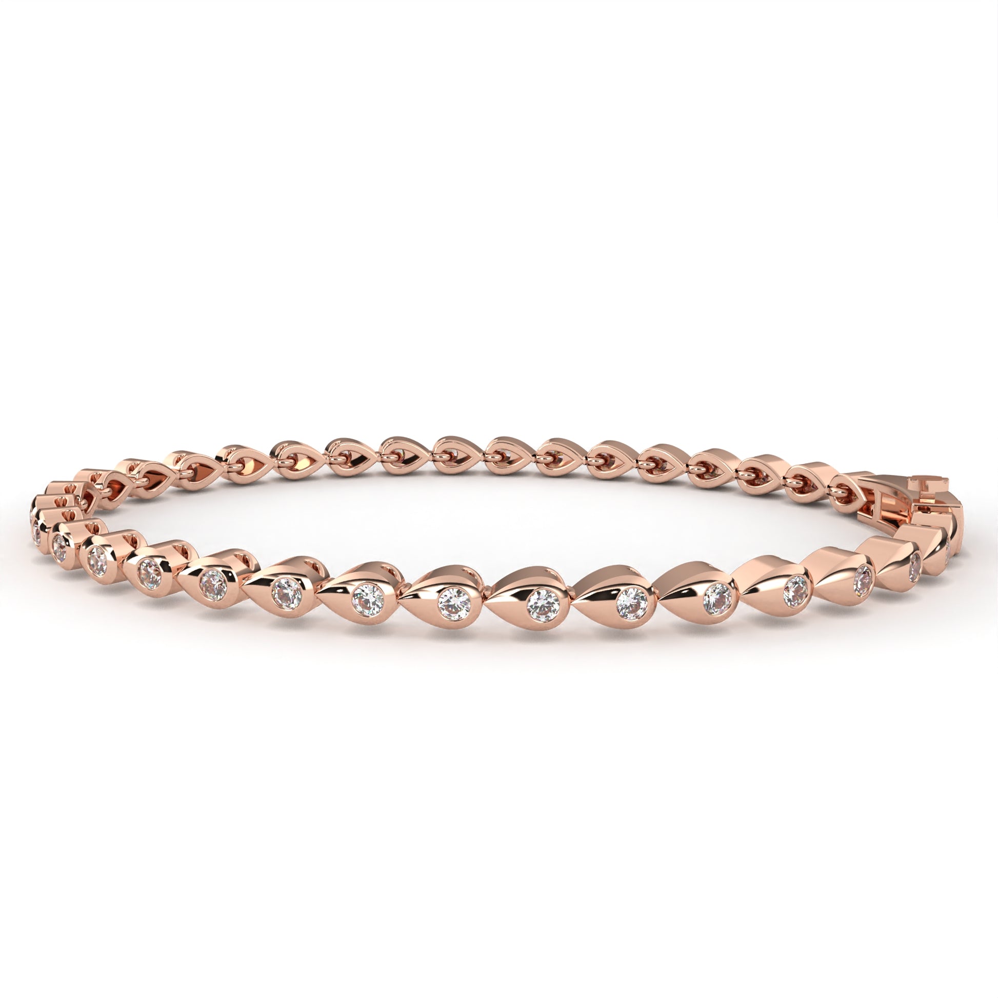 Premium Round Diamond Bracelet – Leaf Pattern Design with Solitaire Diamond in Gold