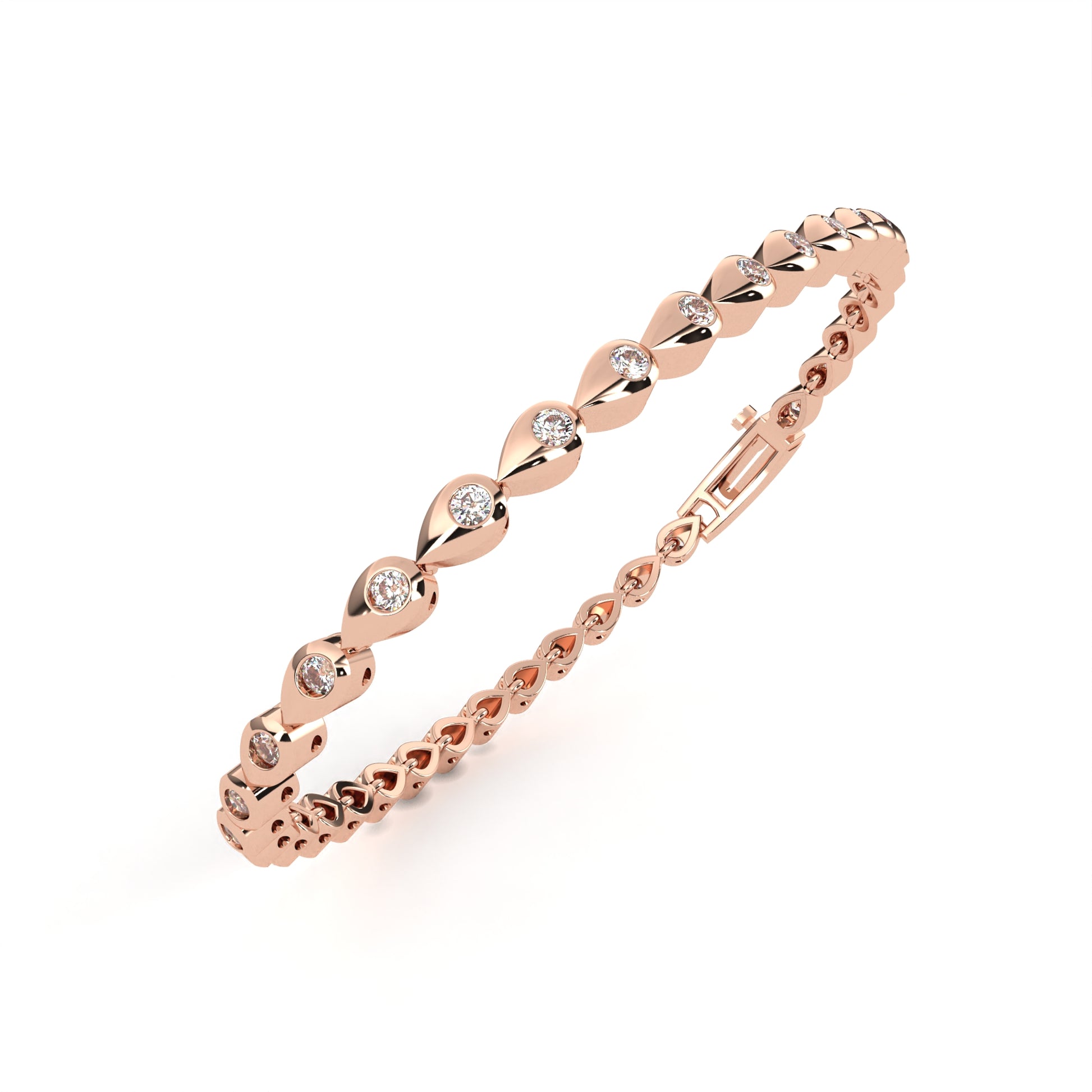 Premium Round Diamond Bracelet – Leaf Pattern Design with Solitaire Diamond in Gold