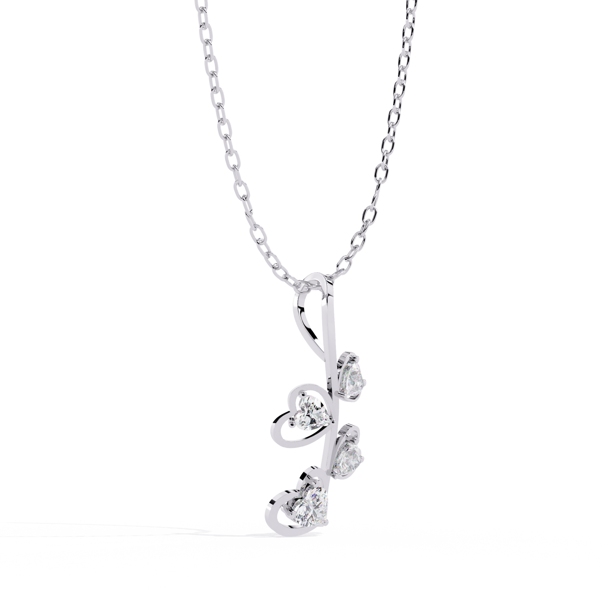 Heart branch pendant for women with heart shaped lab grown diamonds