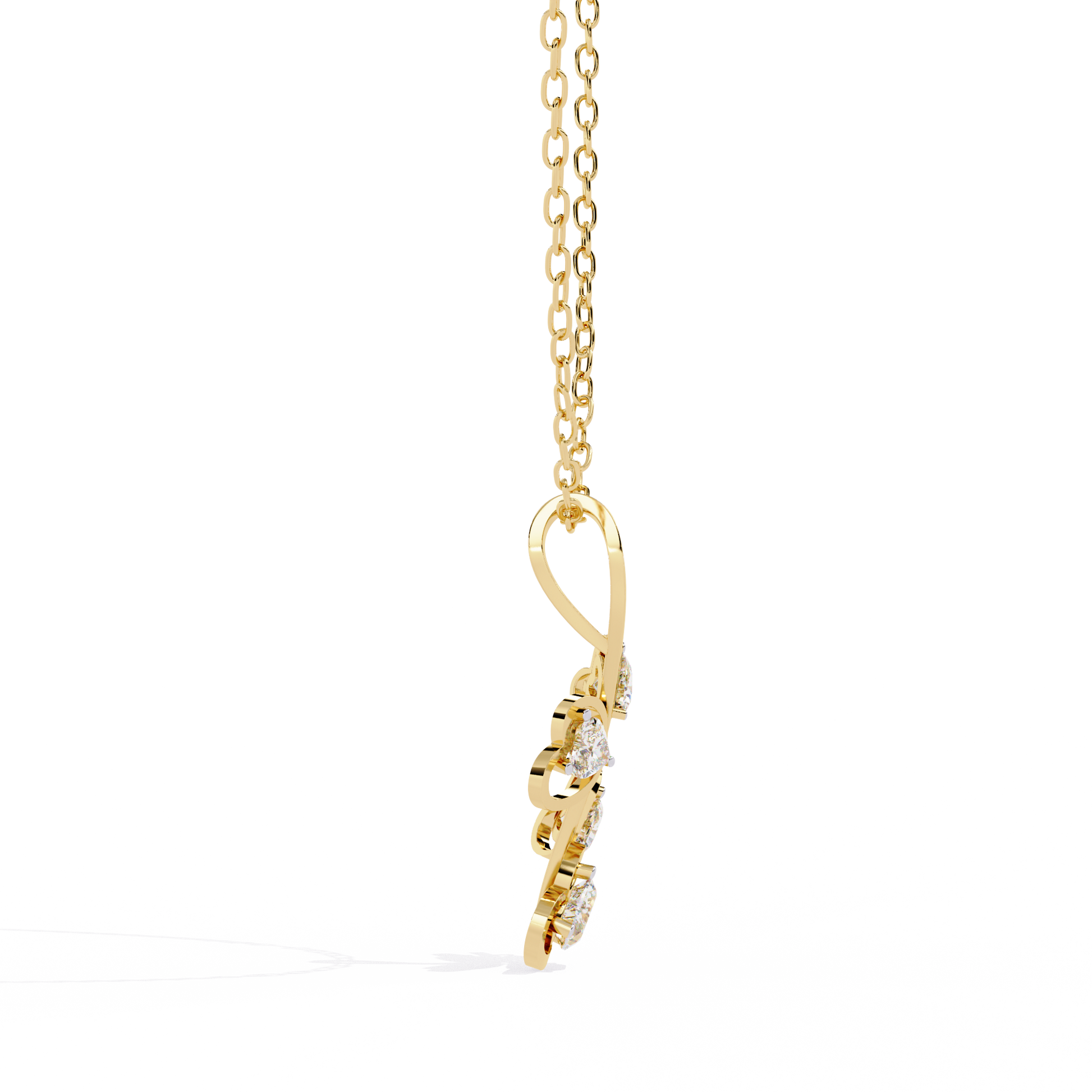 Designer diamond pendant with heart leaves in yellow gold – India online shop