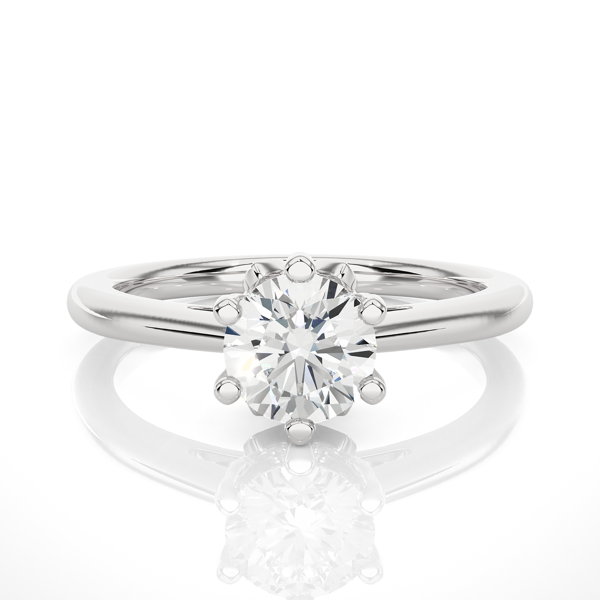 Round Diamond Ring – 6-Side Supported with Circular Diamond and Small Top Circle in Plain Gold