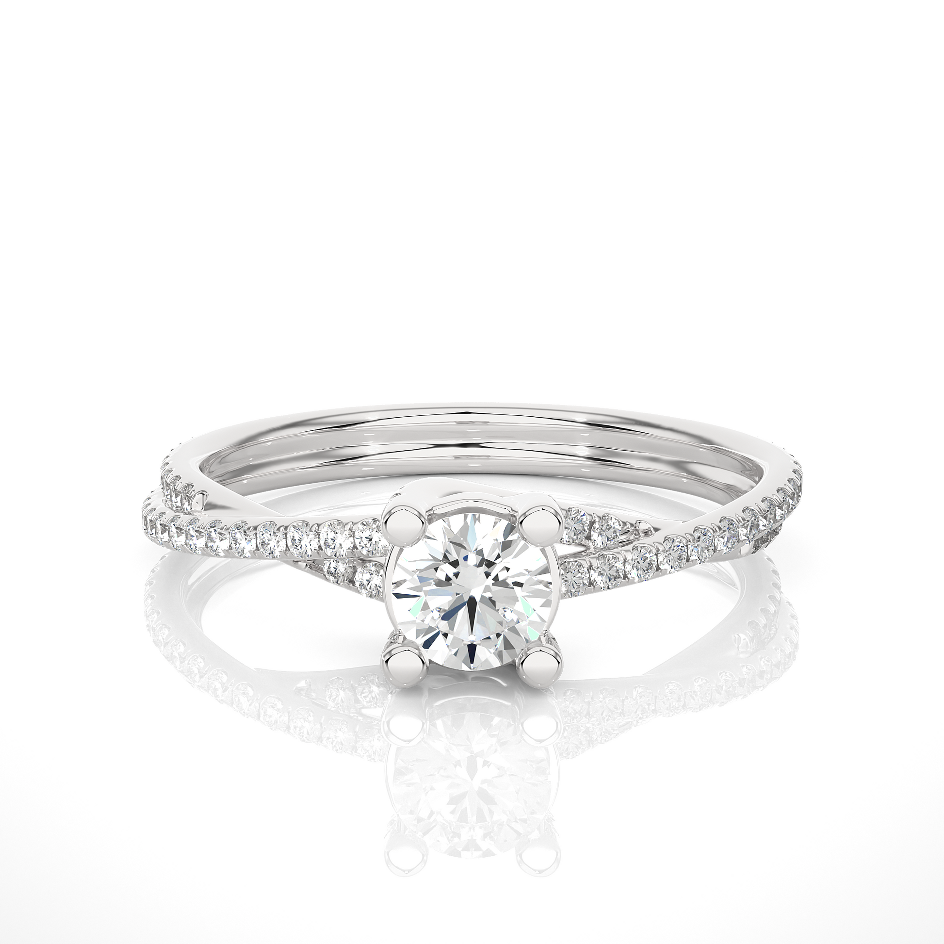 Round Diamond Ring – Solitaire Diamond with Small Diamonds in Stylish, Classy Design