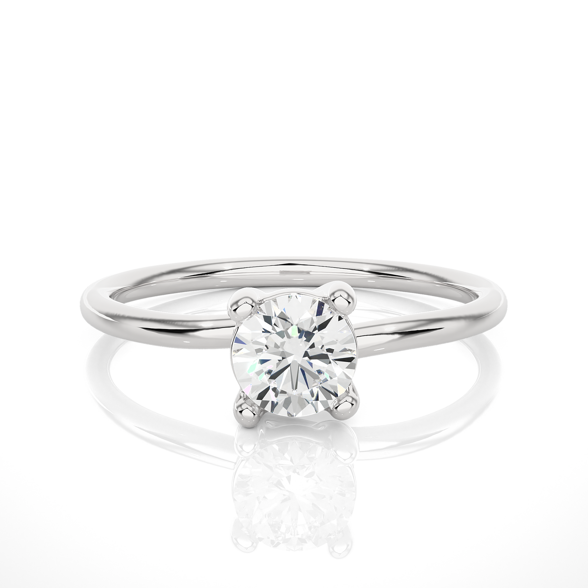 Classic Round Diamond Ring – Plain Band with Solitaire Diamond in the Center