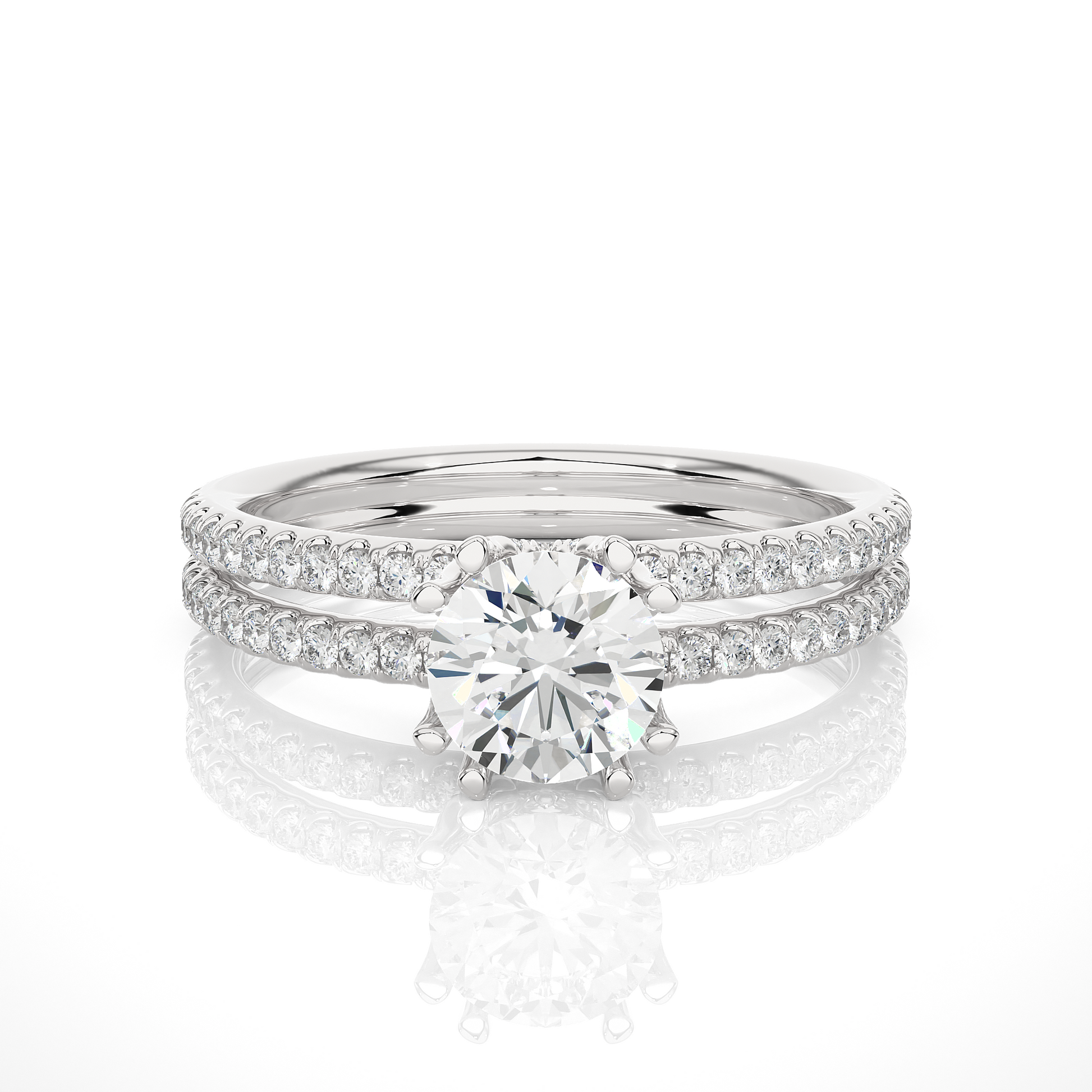 Round Diamond Ring – Solitaire Diamond with Small Diamonds on Dual Rings in Gold