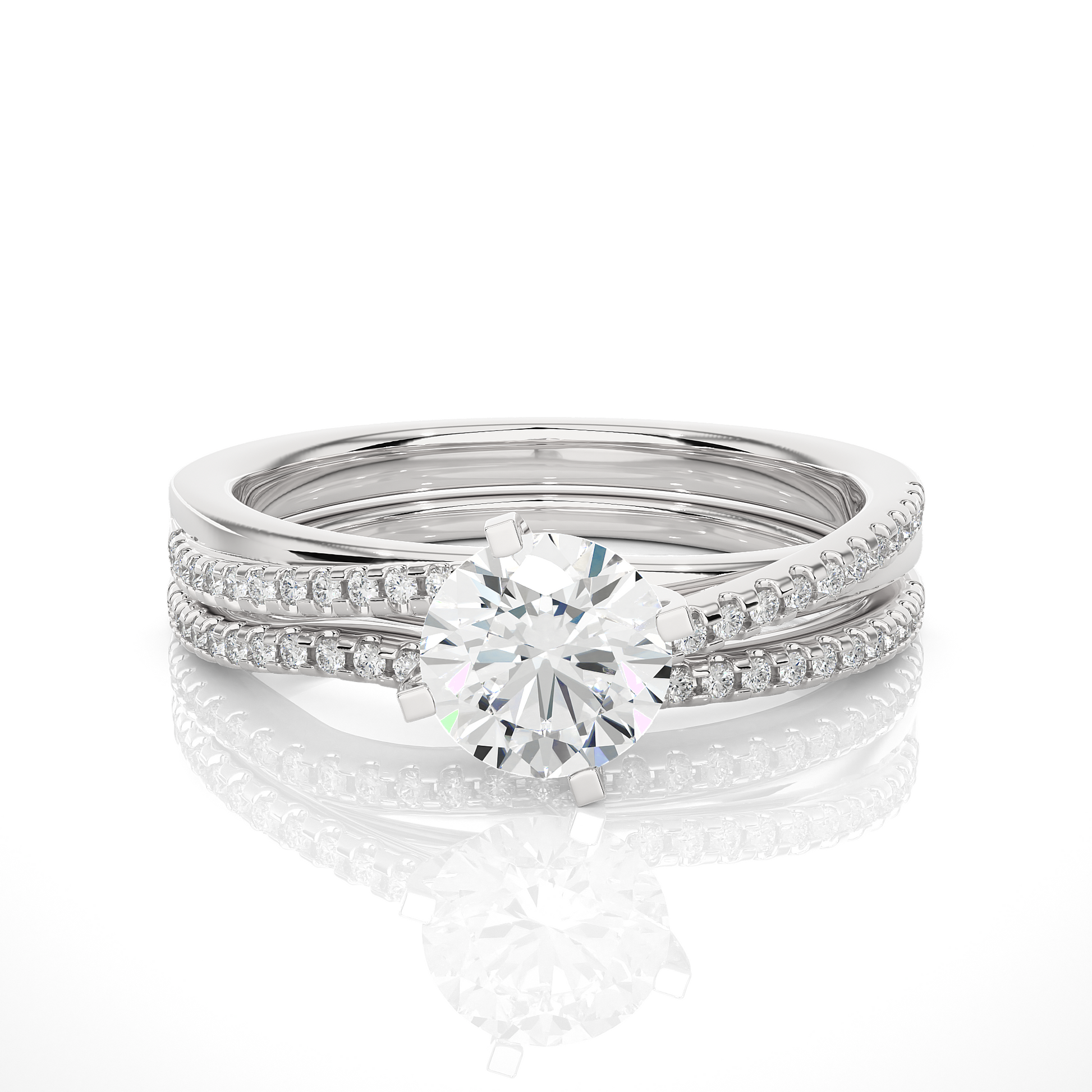 Round Diamond Ring – Solitaire Diamond with Two Diamond Chains Wrapped Around Thick Ring