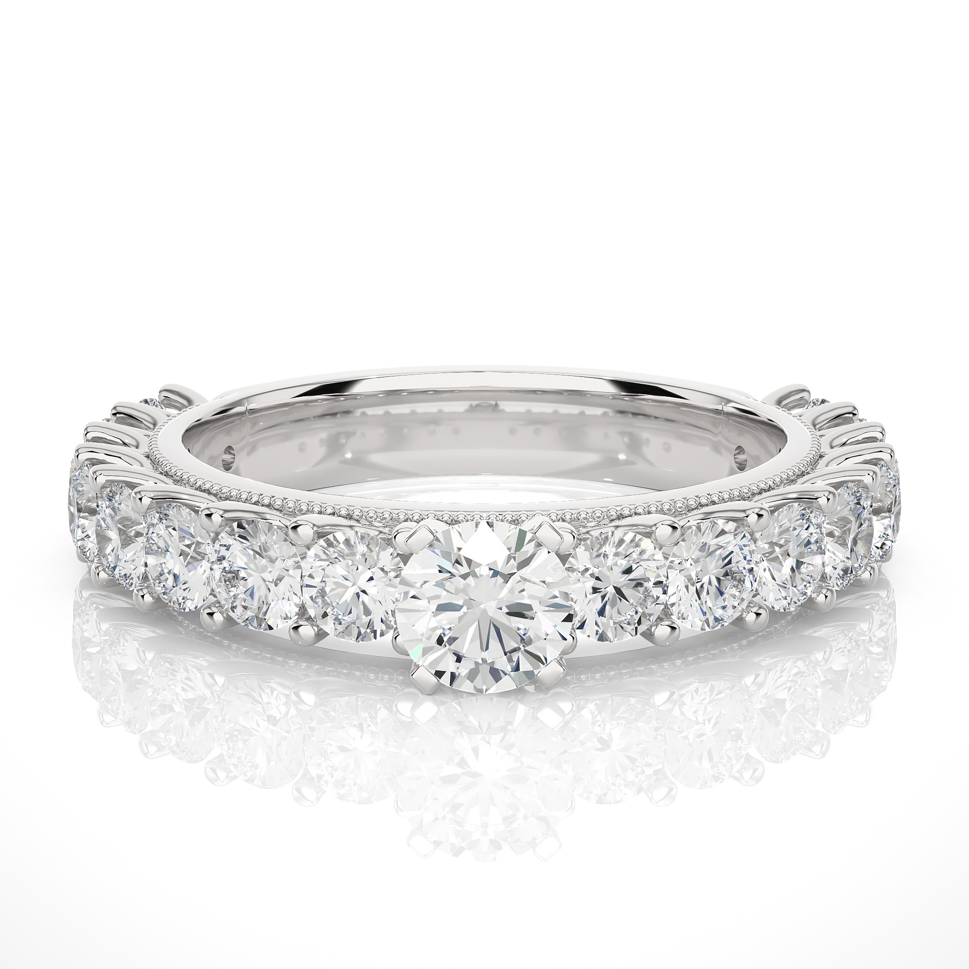 Round Diamond Ring – Solitaire Diamond with Smaller Diamonds