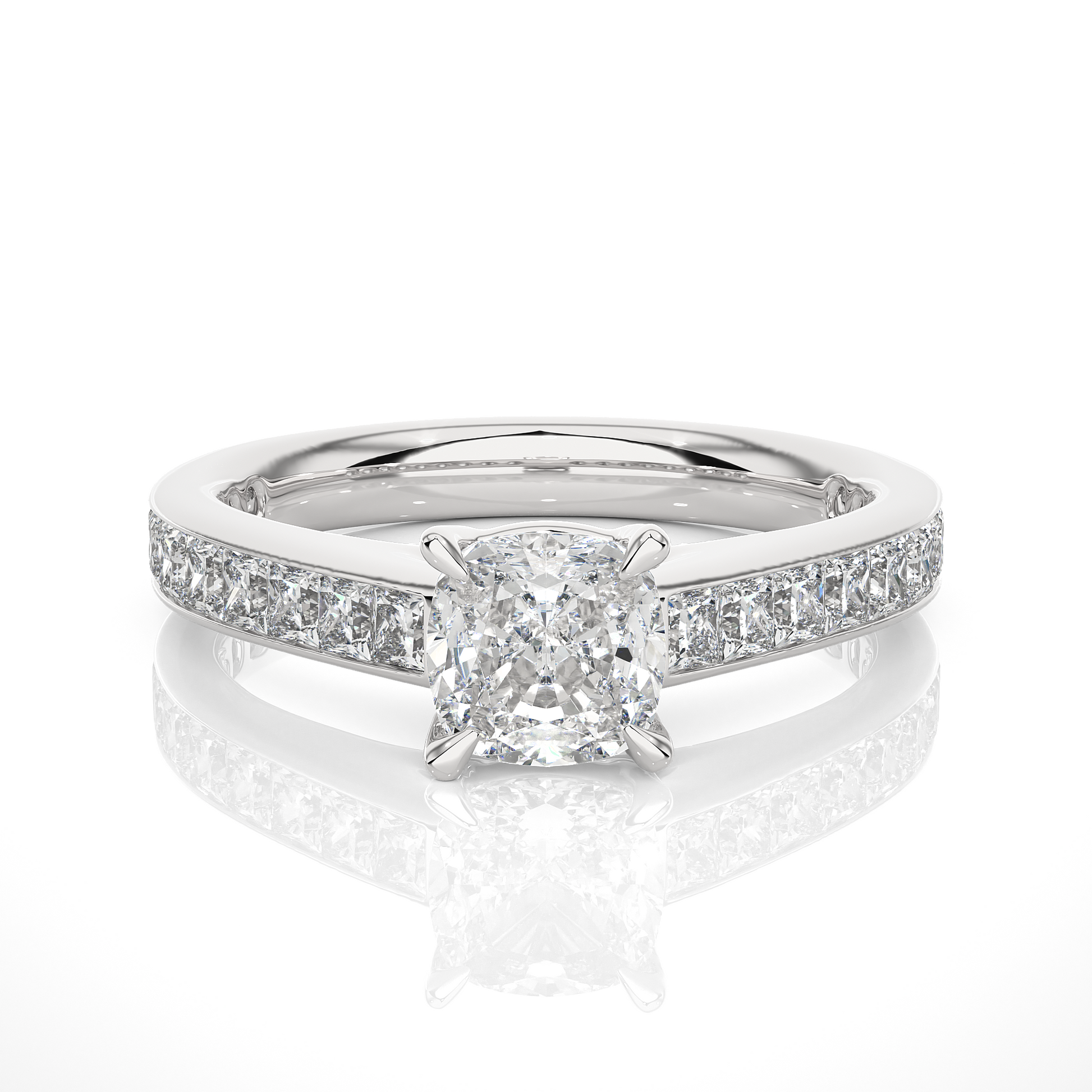 1.1+1.0  Ct Cushion + Princess Diamond Ring