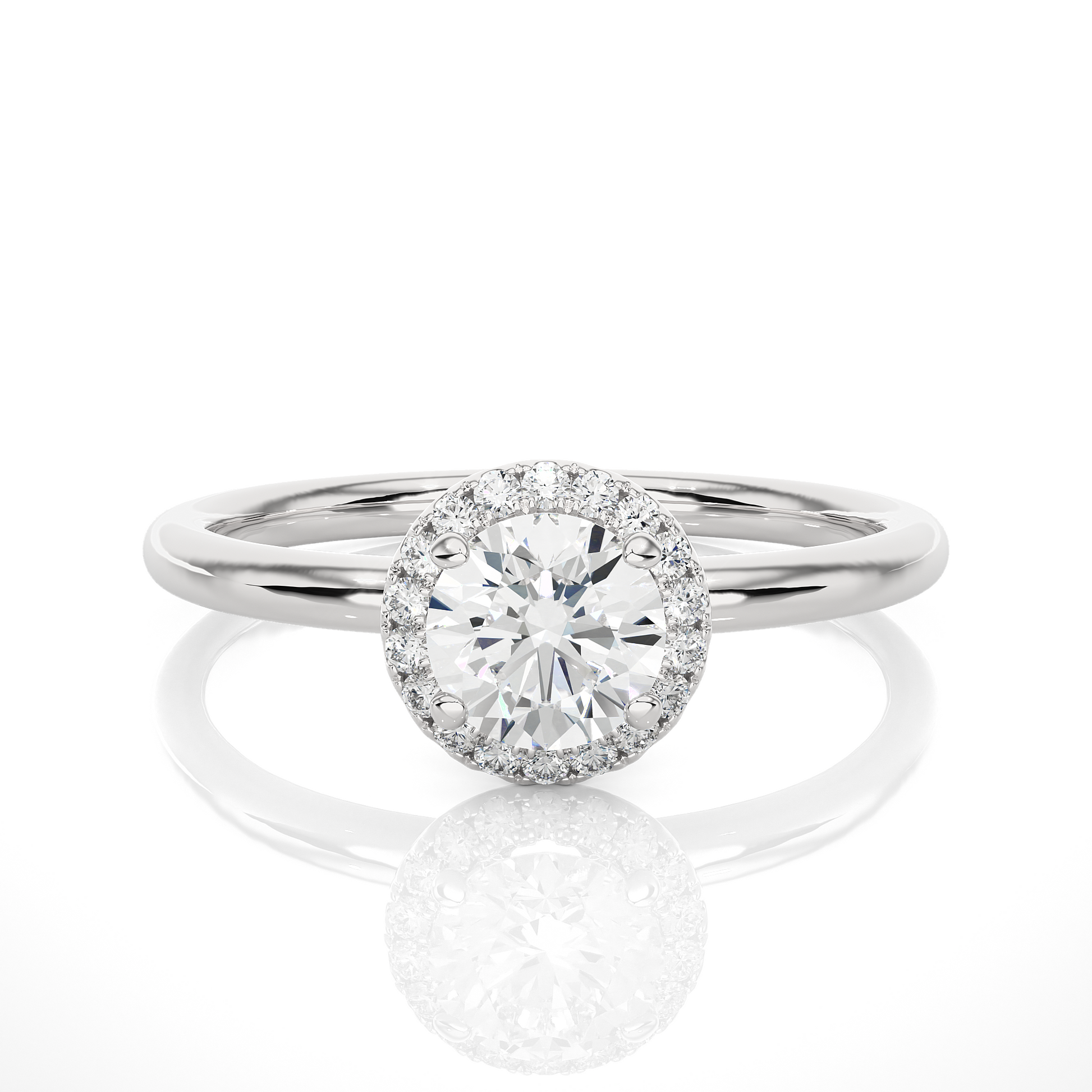 Round Diamond Ring – Solitaire Circle Diamond with Small Diamonds Around on Plain Band