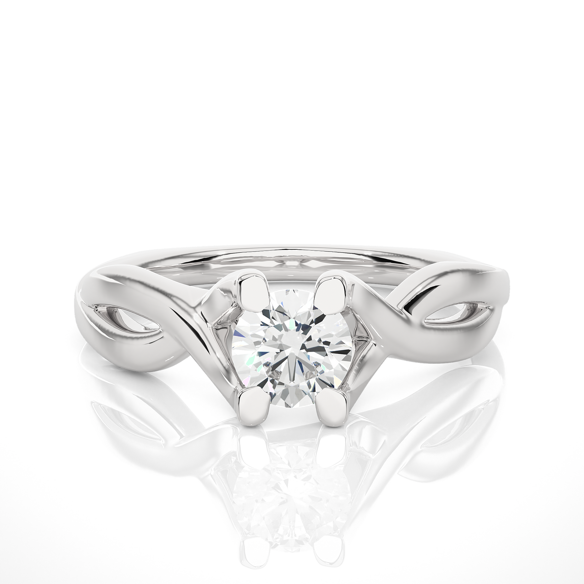 Round Diamond Ring – Solitaire Diamond with Elegant Gold Design Around the Band