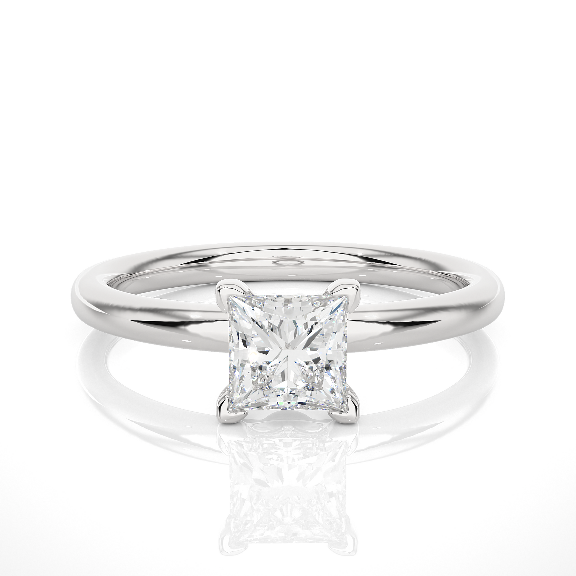 Princess Diamond Ring – Square Diamond Solitaire with Plain Gold Band