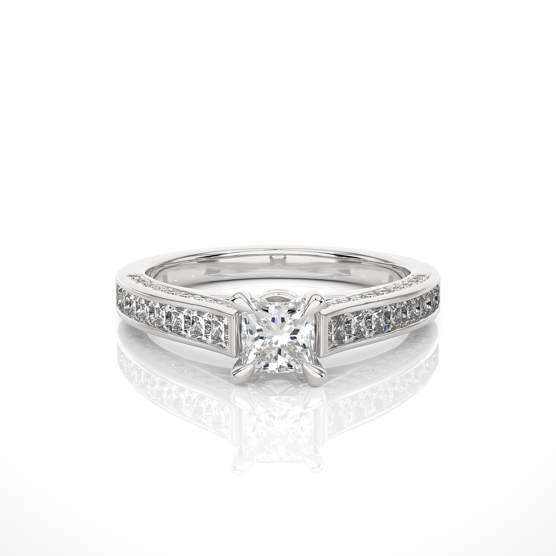 0.50+0.51+0.27 Ct Princess + Princess +Round Diamond Ring