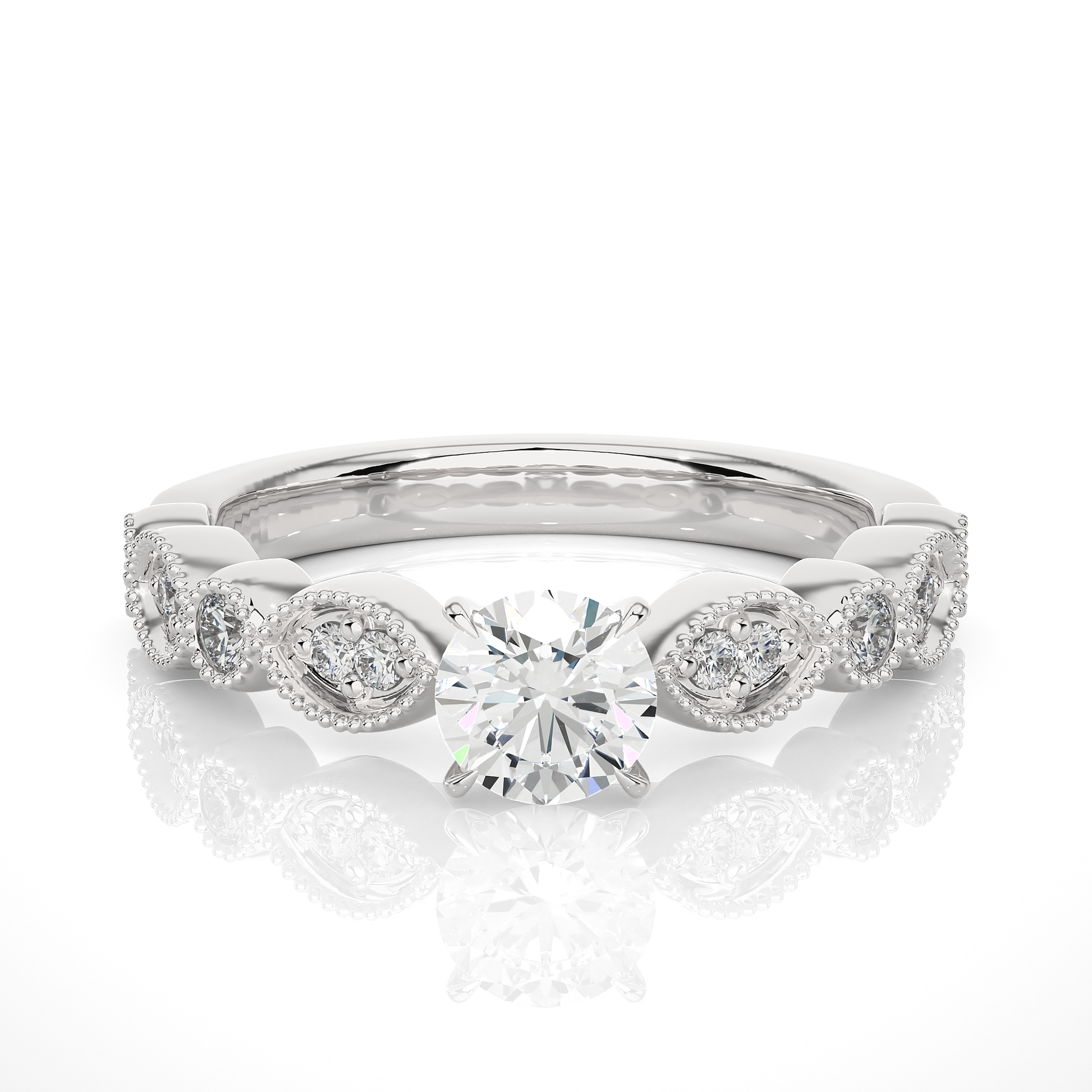 Round Diamond Ring – Design All Around with Solitaire Diamond in the Center