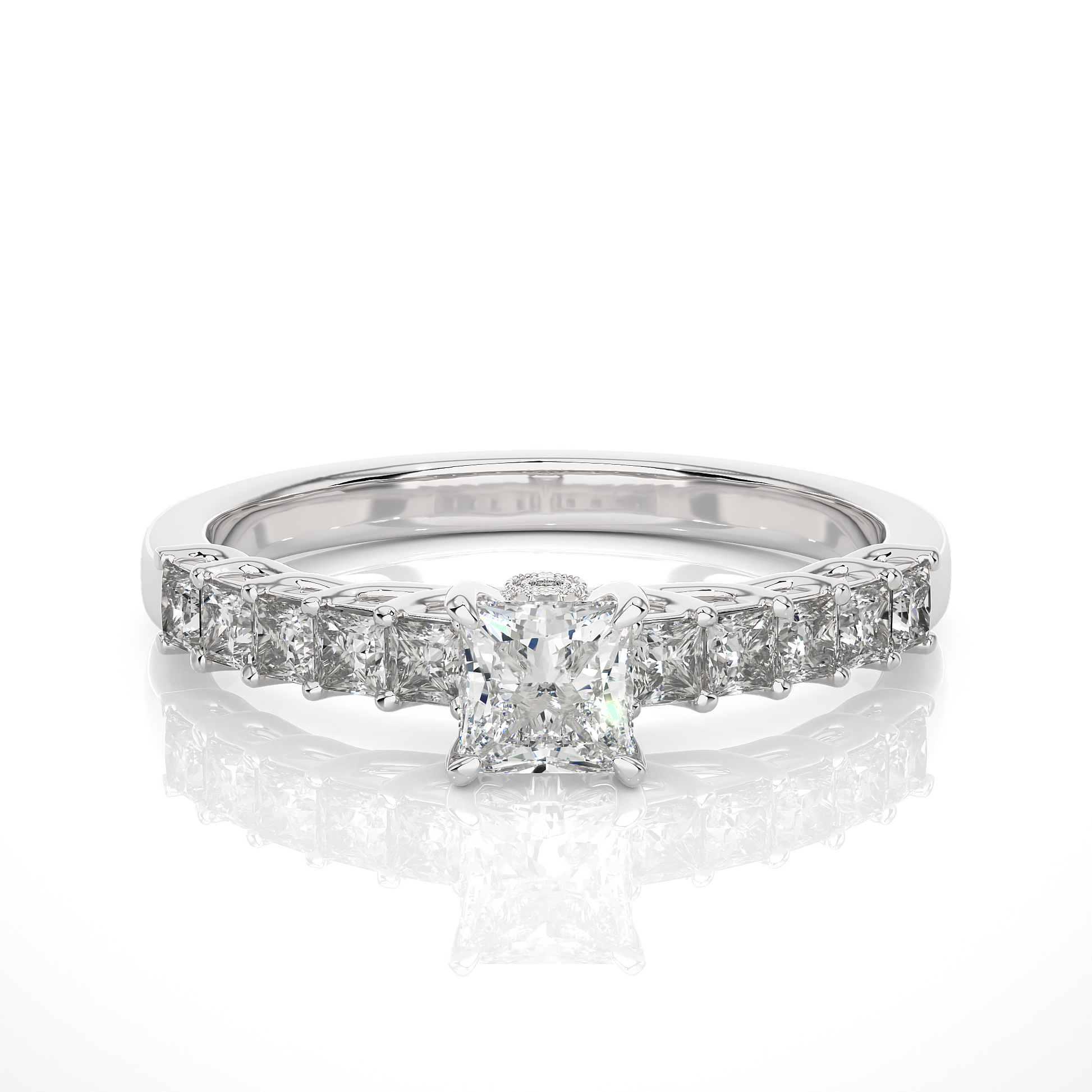 0.40+0.44+0.01 Ct Princess + Princess + Round Diamond Ring