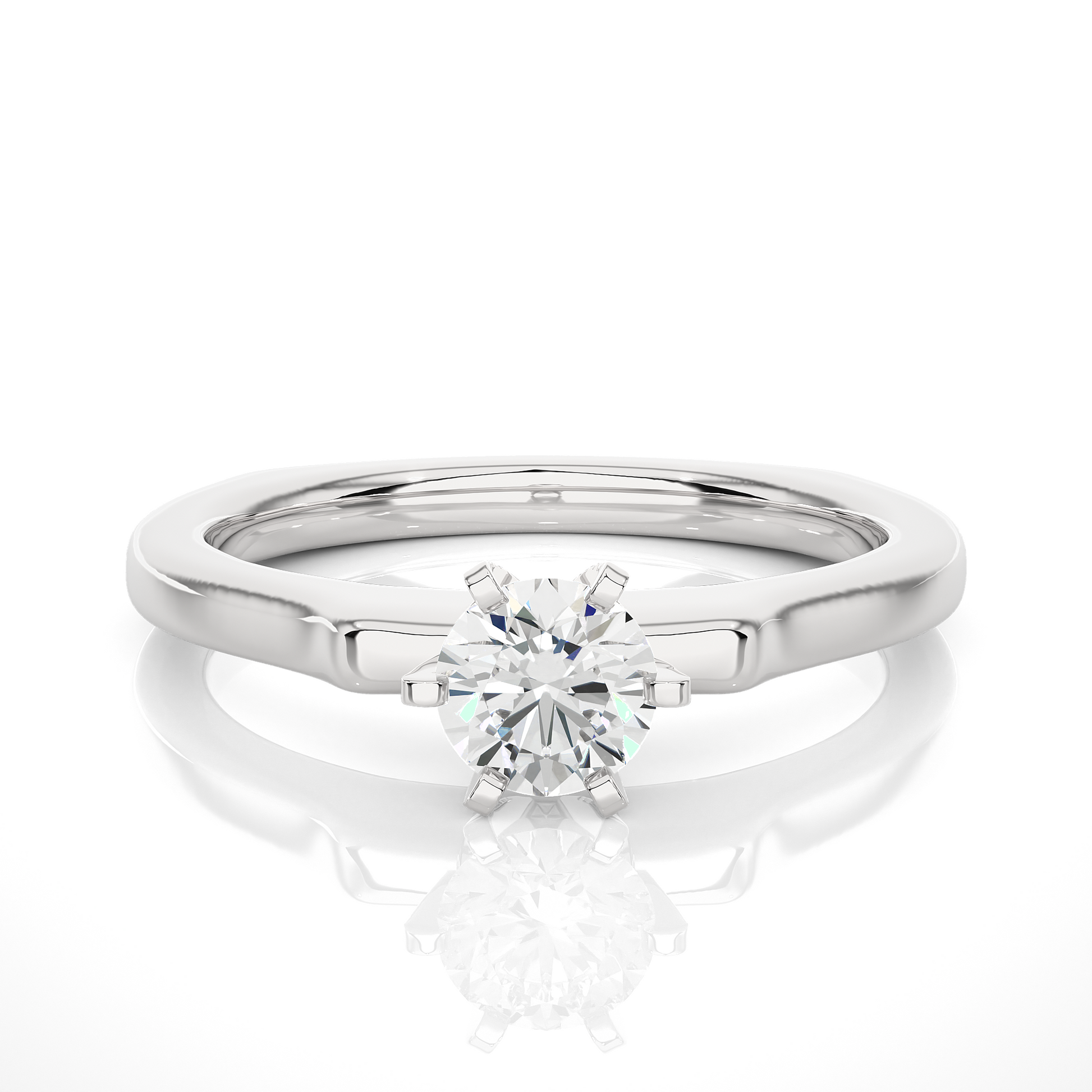 Round Diamond Ring – 6-Side Supported Round Diamond with Plain Gold Band