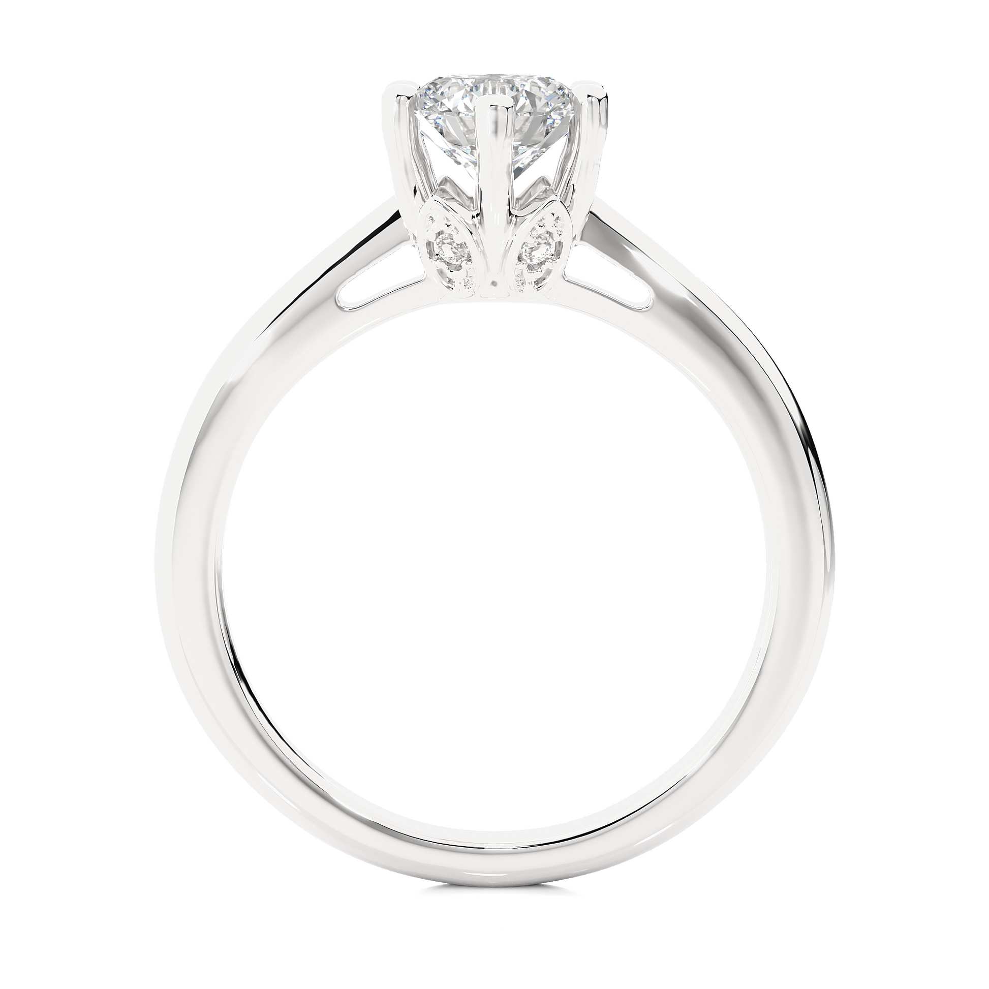 Round Diamond Ring – 6-Side Supported with Circular Diamond and Small Top Circle in Plain Gold