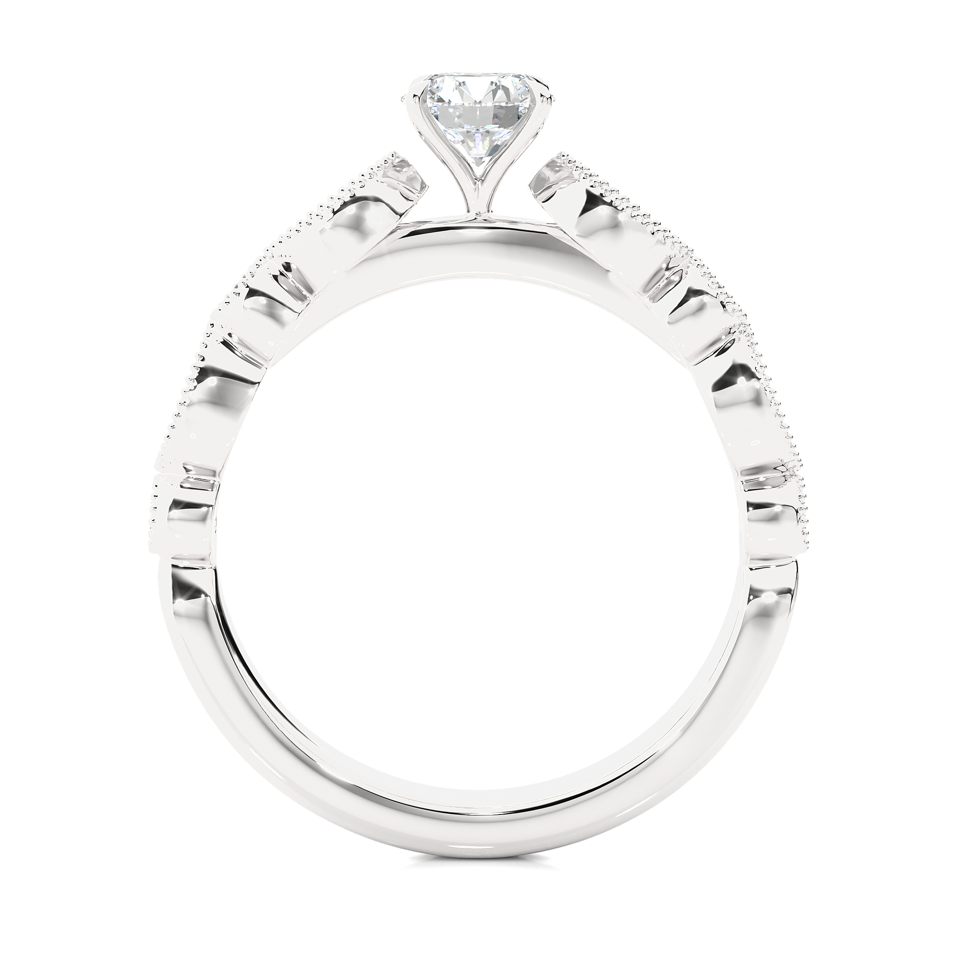 Round Diamond Ring – Design All Around with Solitaire Diamond in the Center